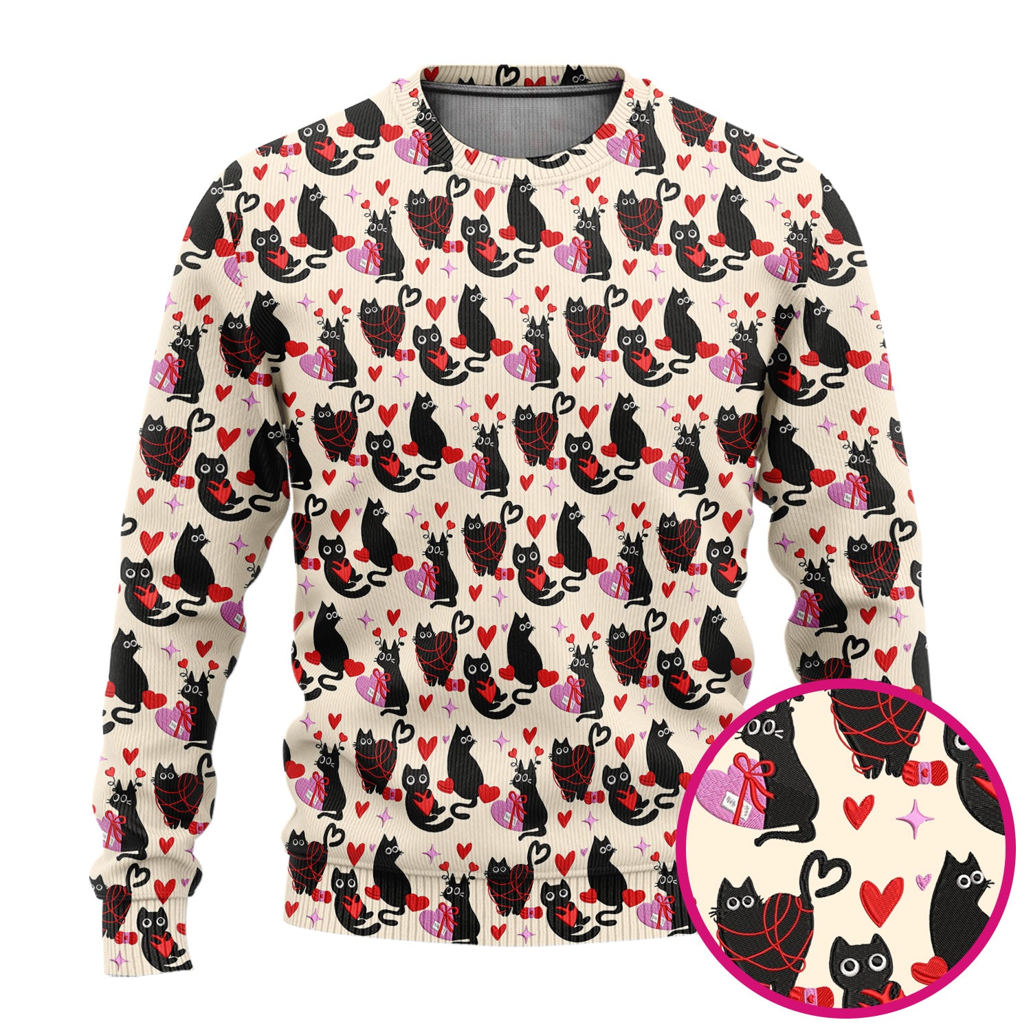 Valentine’s Day Scrub Set, Cute Black Cat With Heart Pattern Nurse Shirt, Breathable Fabrics Nursing Uniform