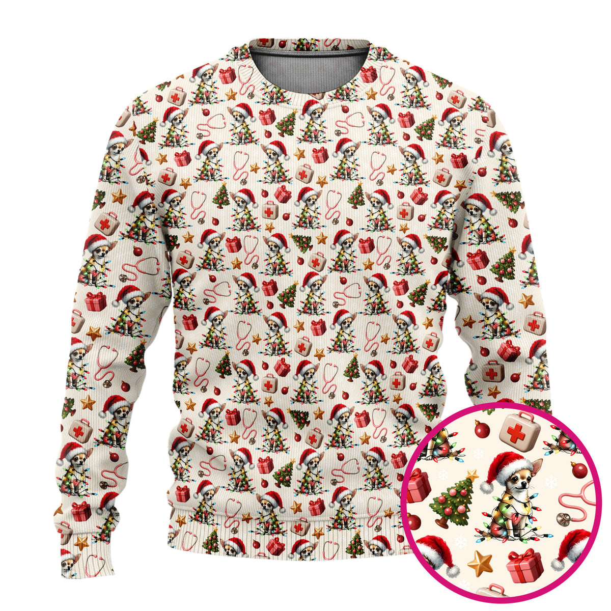 Funny Chihuahua Nurse Scrub Top, Christmas Dog Pattern Medical Shirt, Holiday Scrubs for RN, LPN, CNA, Vet Tech Gift