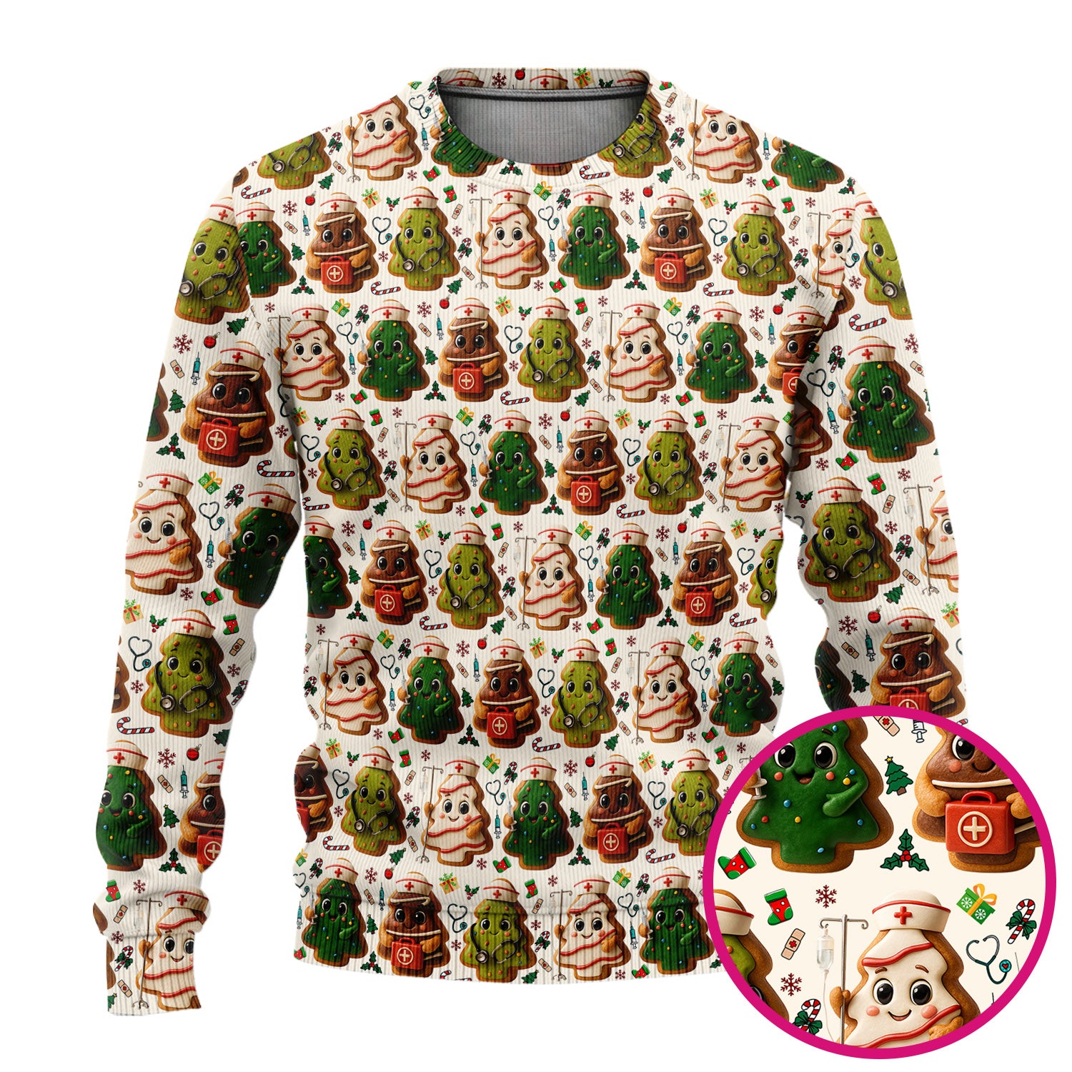 Christmas Cookie Scrub Set – Festive Nurse & Holiday Tree Pattern – Cute Medical Uniform for Nurses, Vets and Healthcare Workers