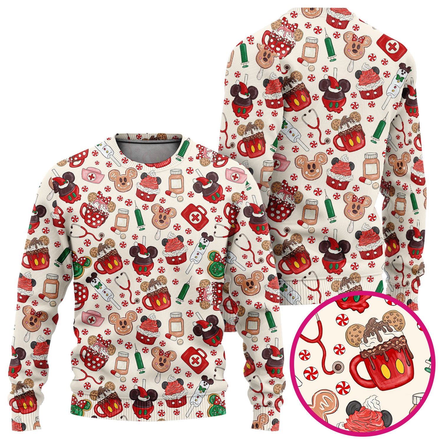 Gingerbread Christmas Comfortable Scrub Set for Nurses - Funny Cookies Candy Cupcake Pants and V Neck Top - Holiday Med Uniform