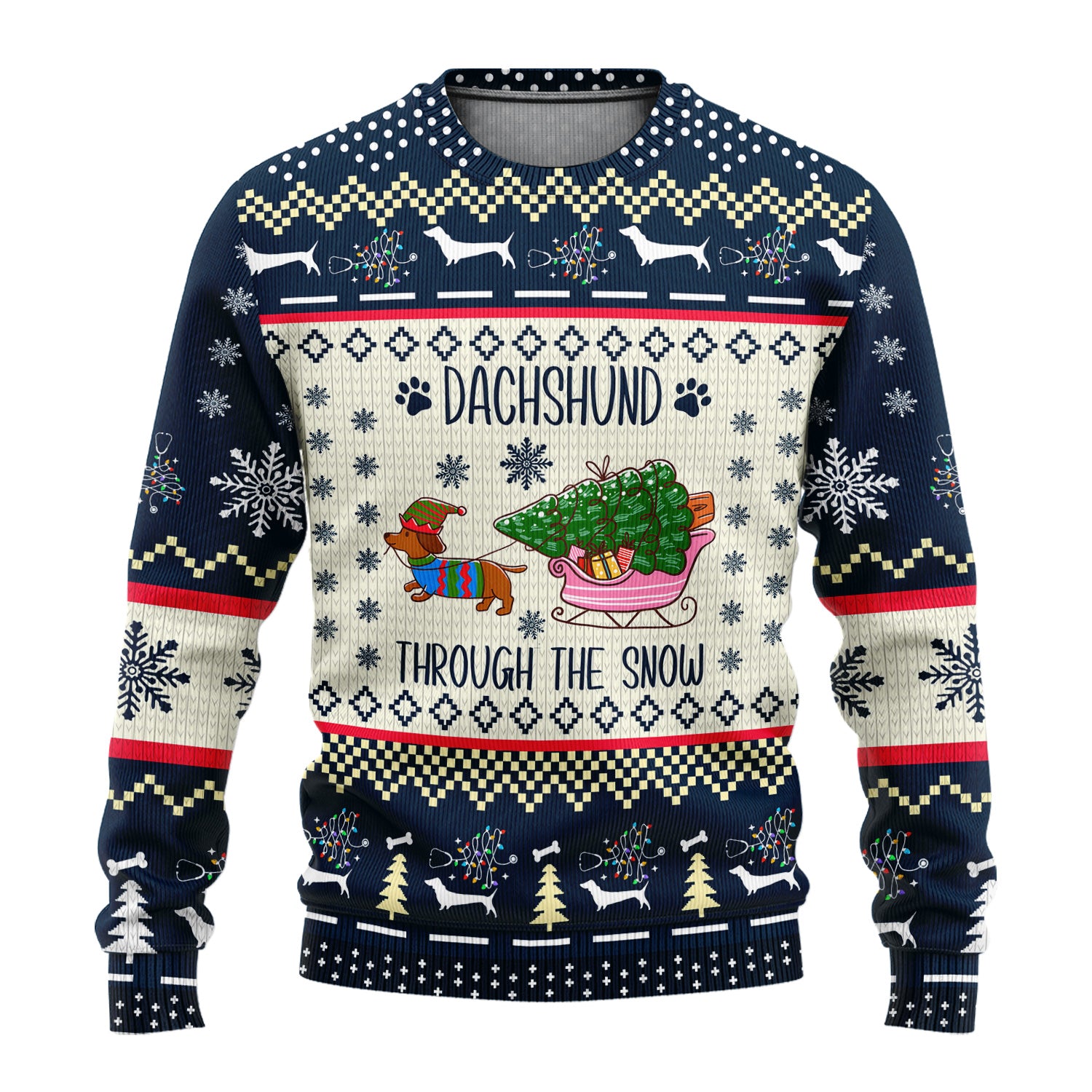 Christmas Dachshund Sweater, Cute Wiener Dog Holiday Medical Sweater , Funny “Dachshund Through The Snow” Ugly Sweater For Nurse Or Dog Lover