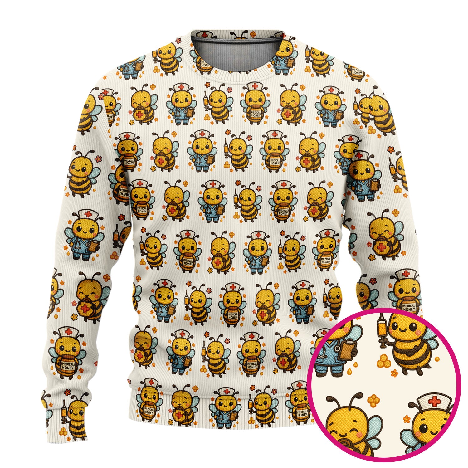 Cute Nurse Bee Scrub Set, Kawaii Medical Honey Bee Pattern Shirt for Nursing Professionals