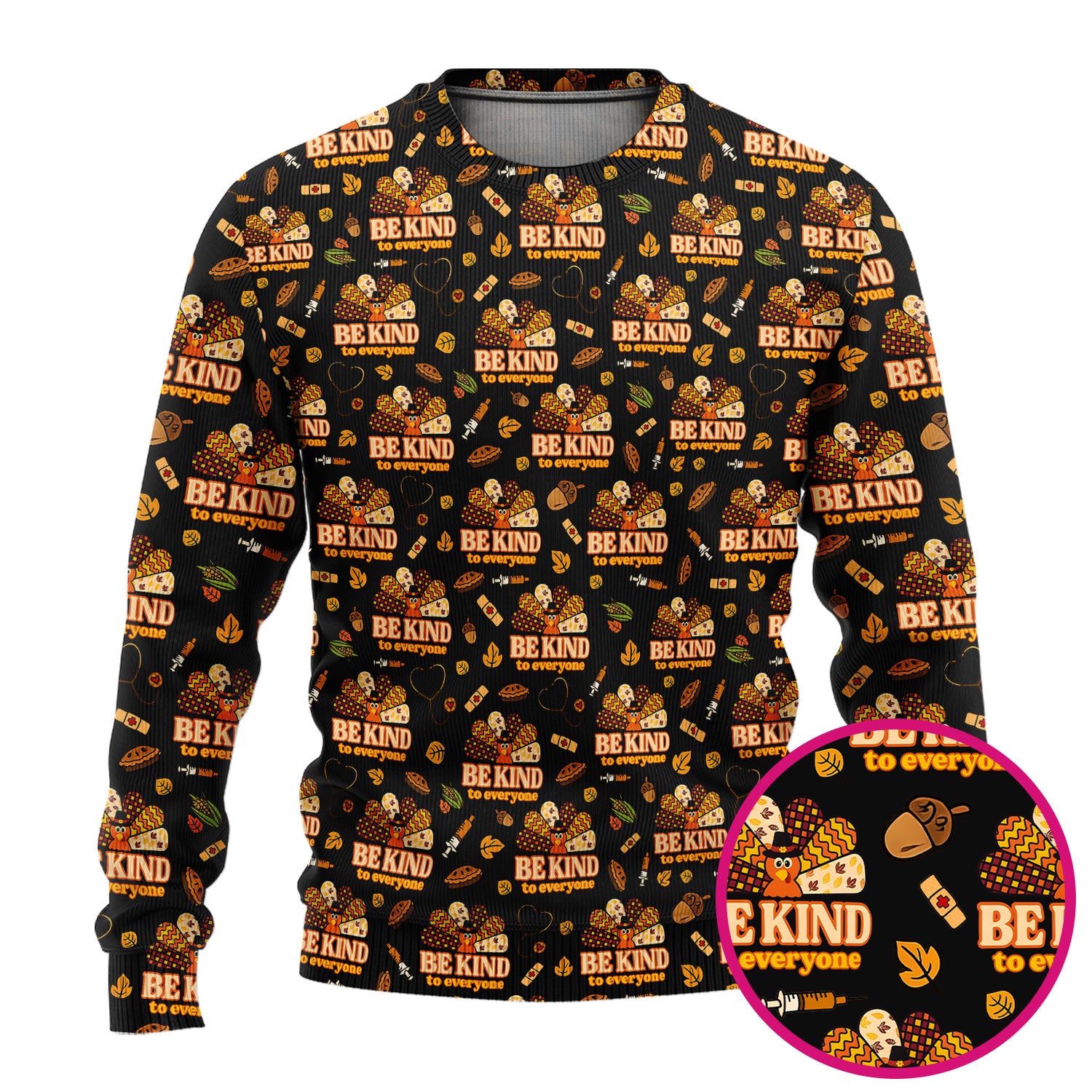 Thanksgiving Be Kind Scrub Set – Fall Nurse Shirt with Heart and Leaf Pattern – Cute Autumn Medical Uniform for Healthcare Staff