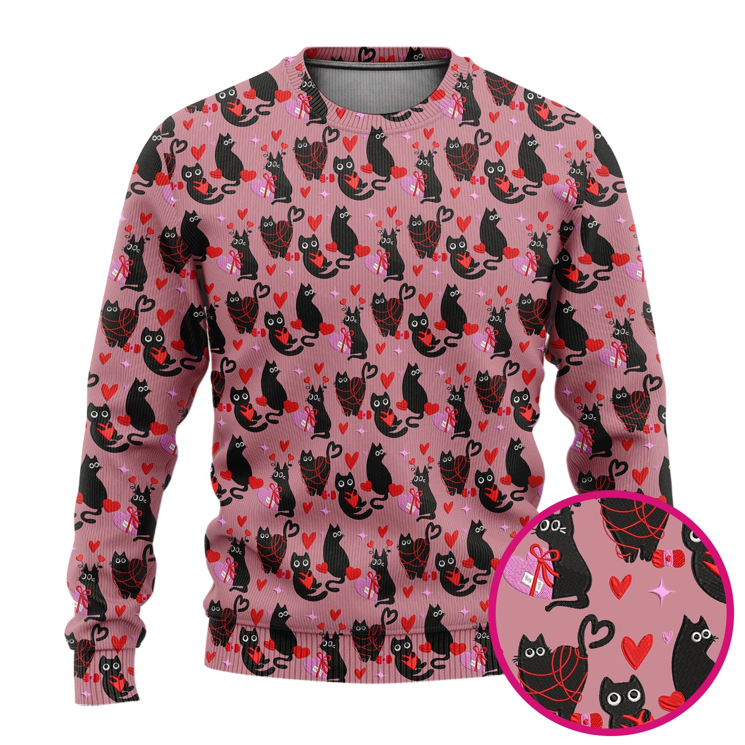 Valentine’s Day Scrub Set, Cute Black Cat With Heart Pattern Nurse Shirt, Breathable Fabrics Nursing Uniform