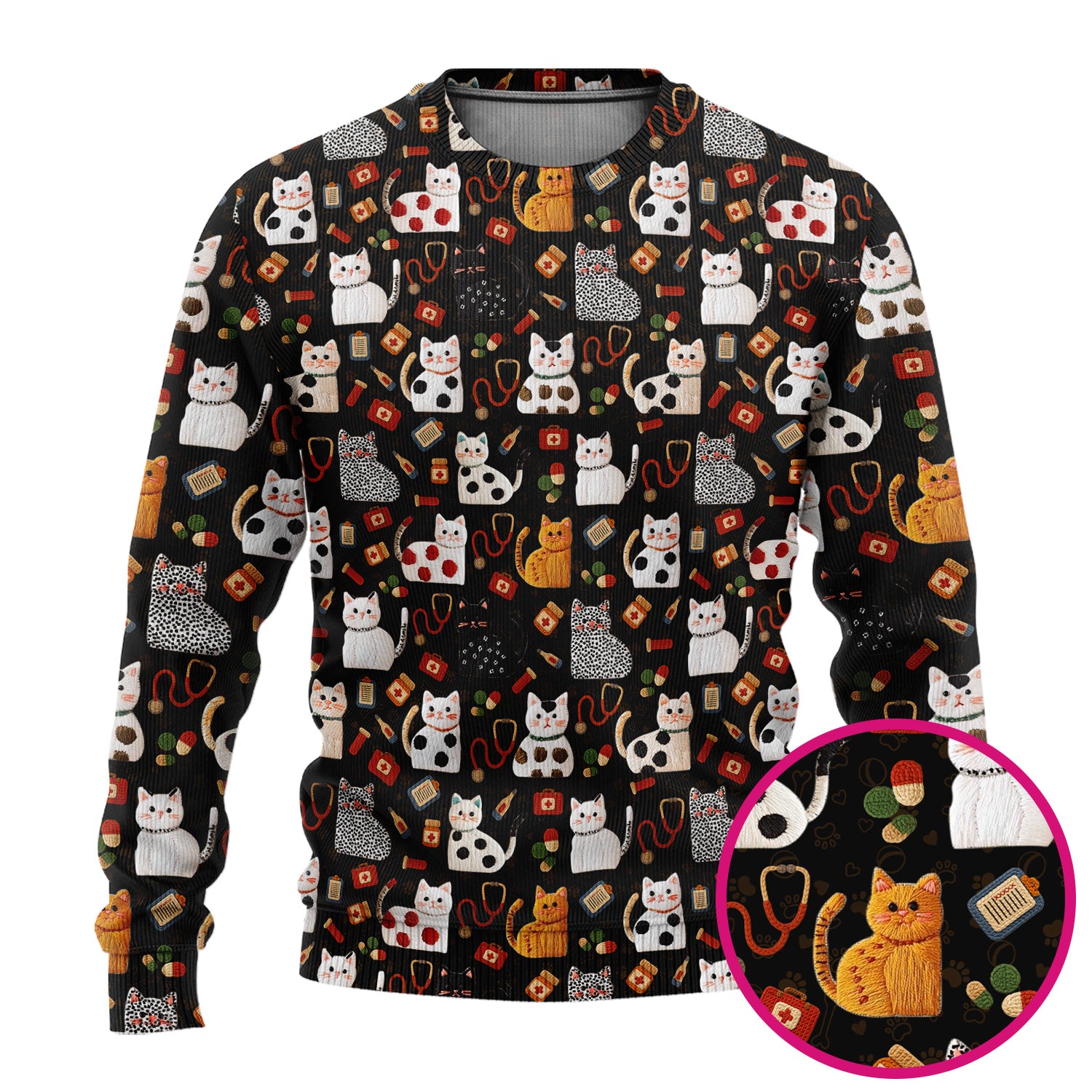 Cute Cat Scrub Set – Funny Veterinary Pattern Medical Shirt – Pet Lover Uniform For RN, LPN, CNA, and Vet Staff