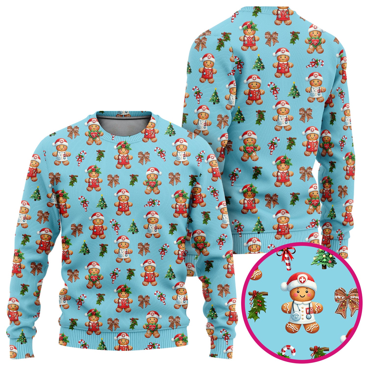 Funny Gingerbread Christmas Scrub Set - Cute Cookie with Bow Scrubs Pants and V Neck Top - Festive Holiday Gift for Women
