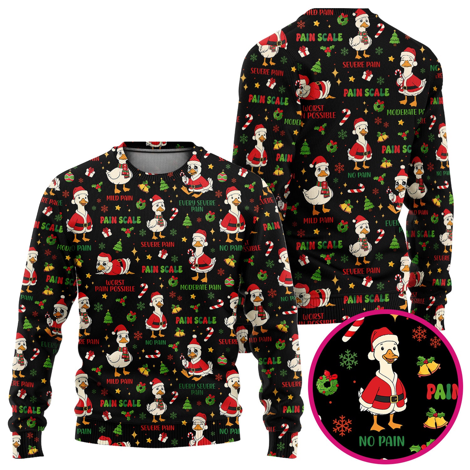 Funny Goose Christmas Scrub Set - Pain Scale Scrubs Pants and V Neck Top - Cute Holiday Medical Uniform for Women