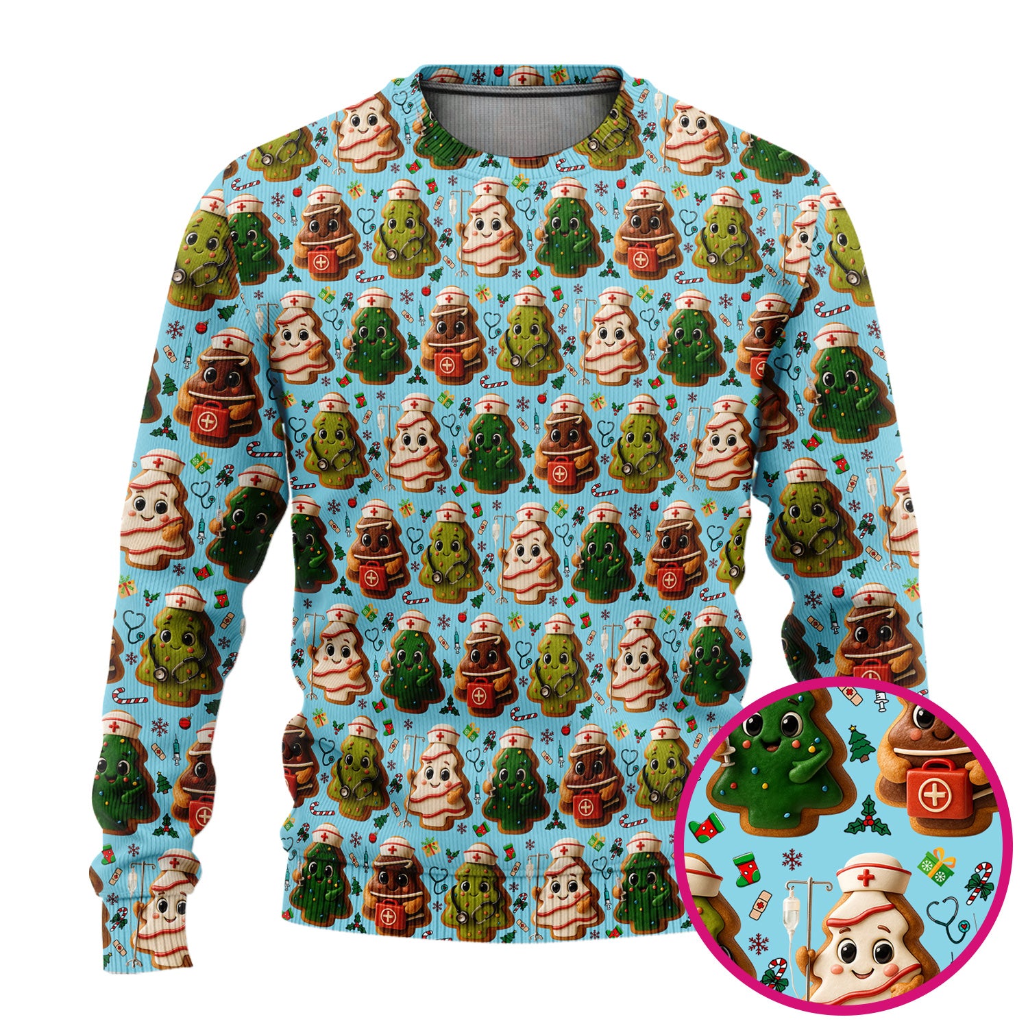 Christmas Cookie Scrub Set – Festive Nurse & Holiday Tree Pattern – Cute Medical Uniform for Nurses, Vets and Healthcare Workers