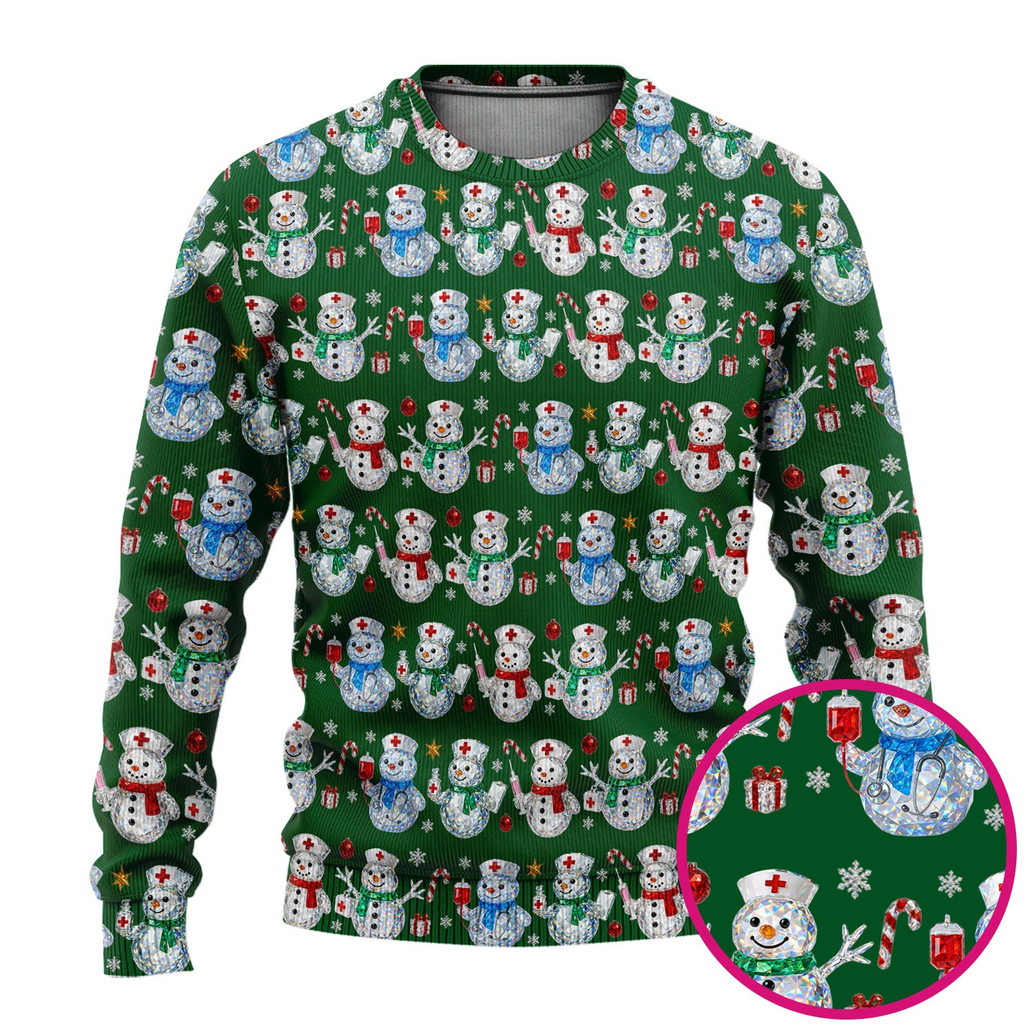 Nurse Snowman Christmas Scrub Set, Cute Holiday Medical Pattern Shirt For Women, Winter Snowflake Nursing Uniform