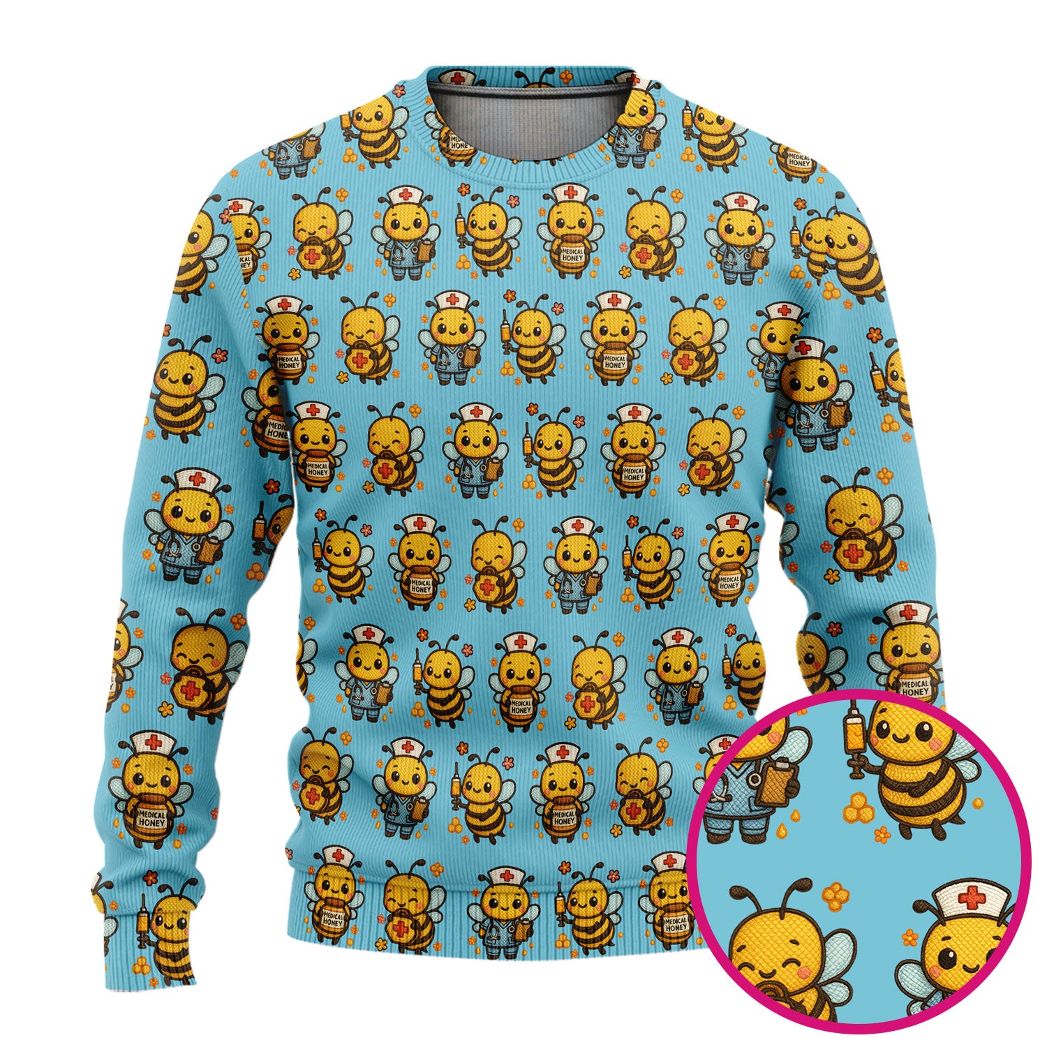 Cute Nurse Bee Scrub Set, Kawaii Medical Honey Bee Pattern Shirt for Nursing Professionals