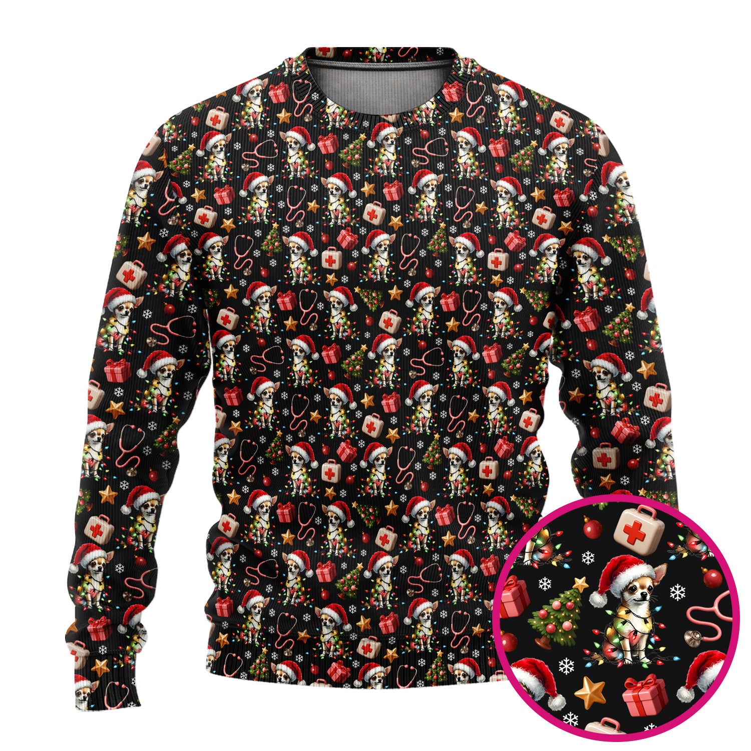 Funny Chihuahua Nurse Scrub Set, Christmas Dog Pattern Scrub With Top And Pants, Holiday Scrubs for RN, LPN, CNA, Vet Tech Gift