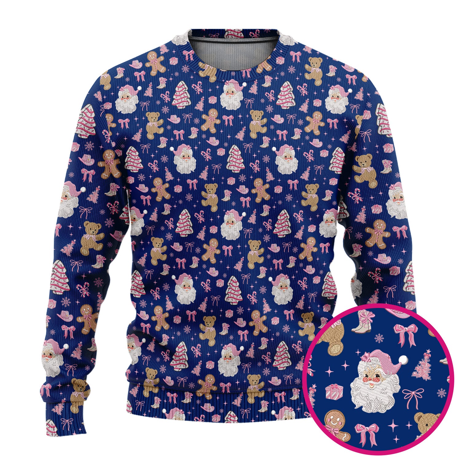 Pink Christmas Santa Gingerbread Scrub Set, Cute Holiday Medical Pattern Shirt, Breathable Fabrics Nursing Uniform