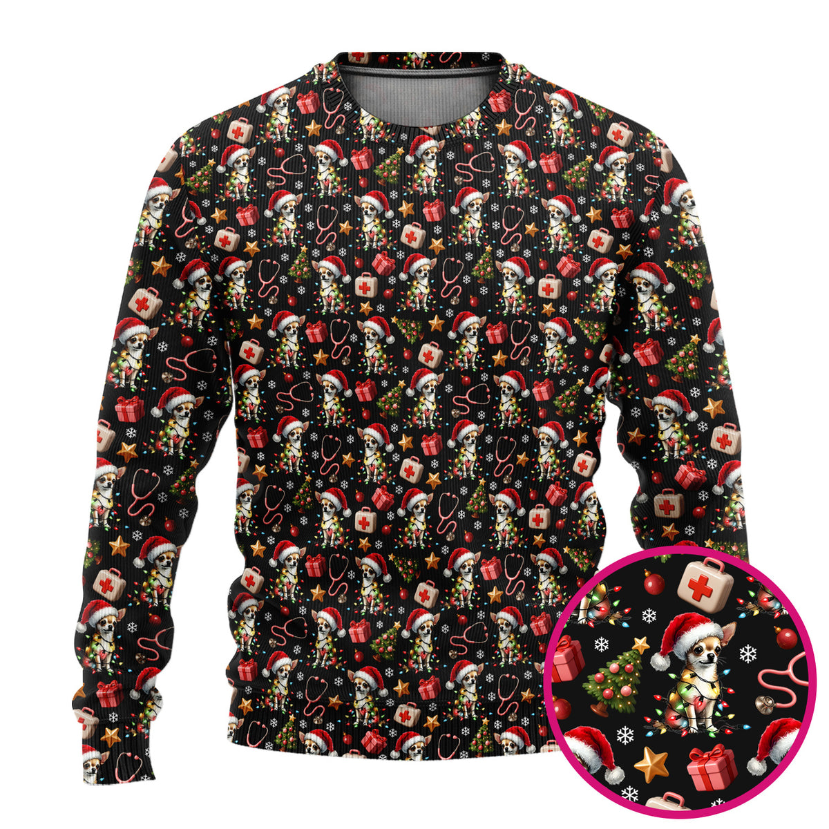 Funny Chihuahua Nurse Scrub Top, Christmas Dog Pattern Medical Shirt, Holiday Scrubs for RN, LPN, CNA, Vet Tech Gift