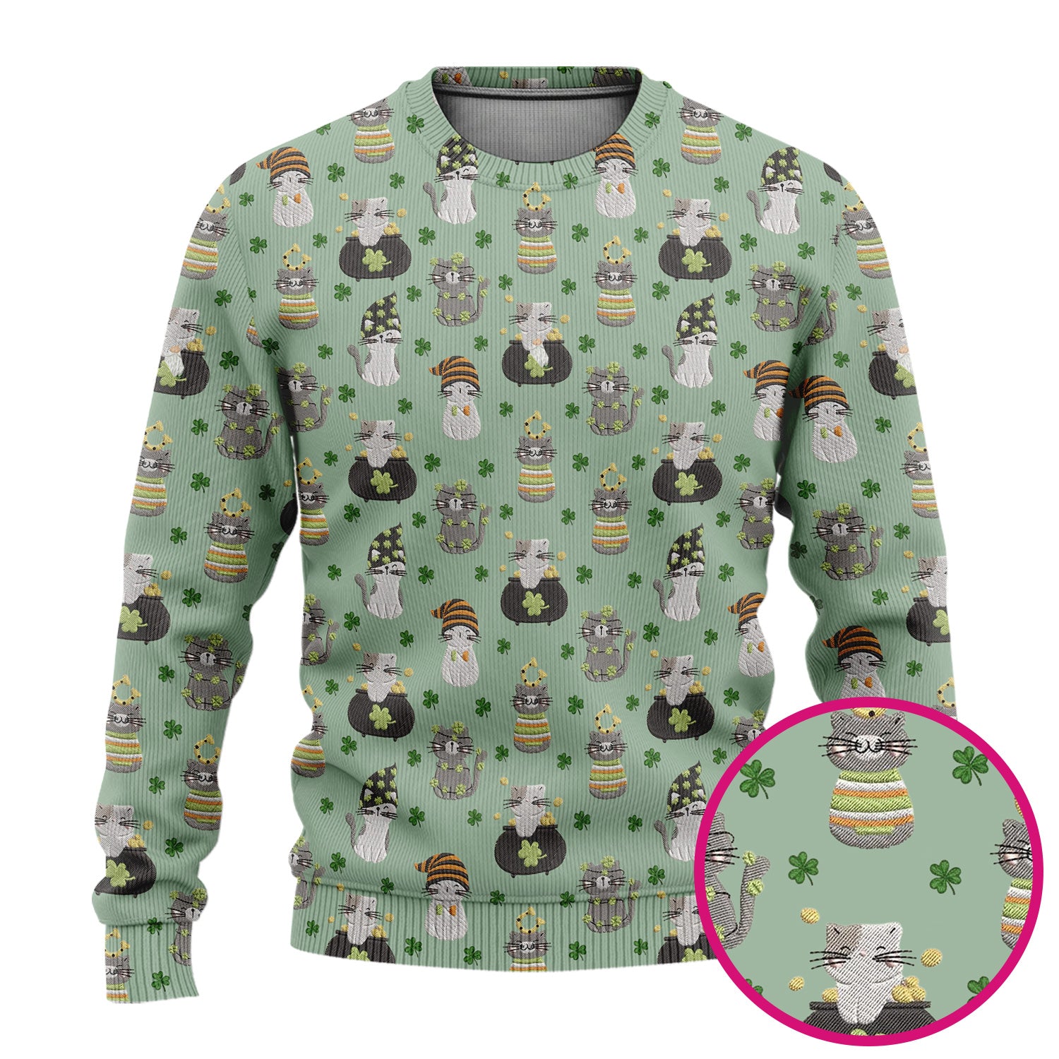 St. Patrick’s Day Scrub Set, Lucky Cat With Shamrock Pattern Shirt, Breathable Fabrics Nursing Uniform