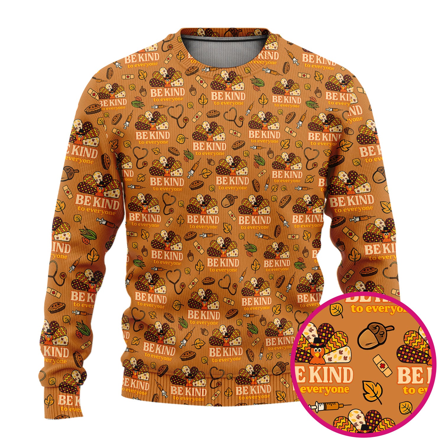 Thanksgiving Be Kind Scrub Set – Fall Nurse Shirt with Heart and Leaf Pattern – Cute Autumn Medical Uniform for Healthcare Staff
