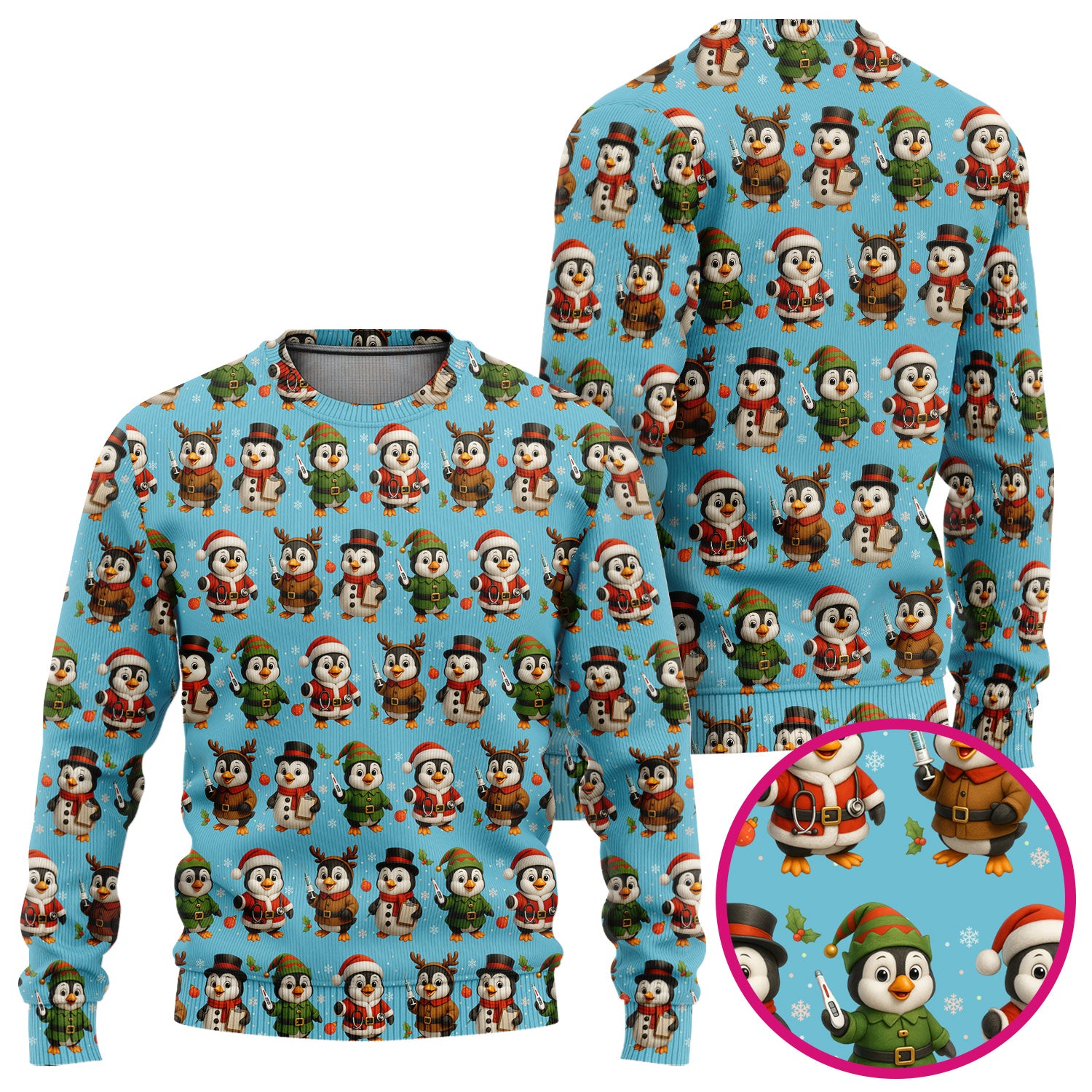 Penguin Christmas Scrubs Set - Adorable Holiday Pattern Scrub Top & Pants - Cute Penguin Scrubs for Women Christmas Season