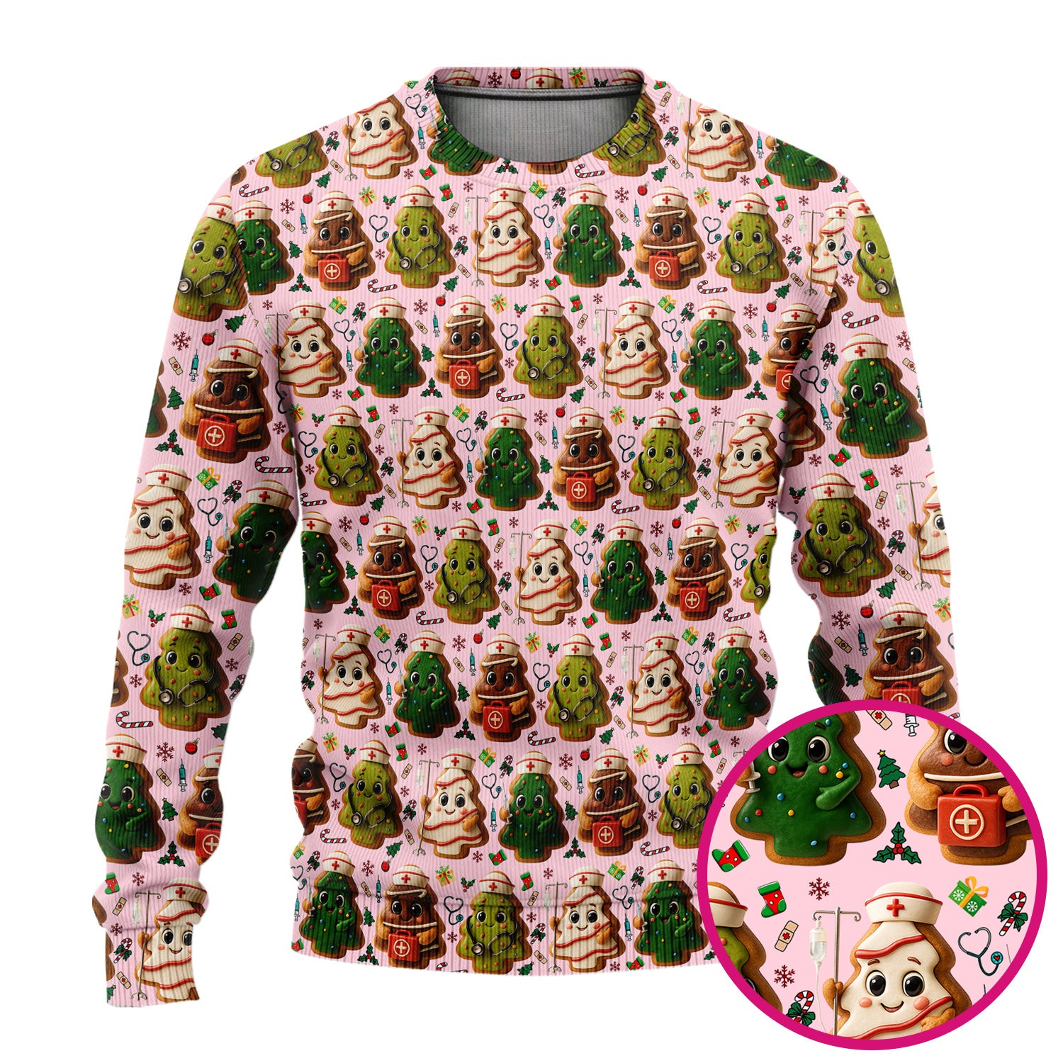 Christmas Cookie Scrub Set – Festive Nurse & Holiday Tree Pattern – Cute Medical Uniform for Nurses, Vets and Healthcare Workers