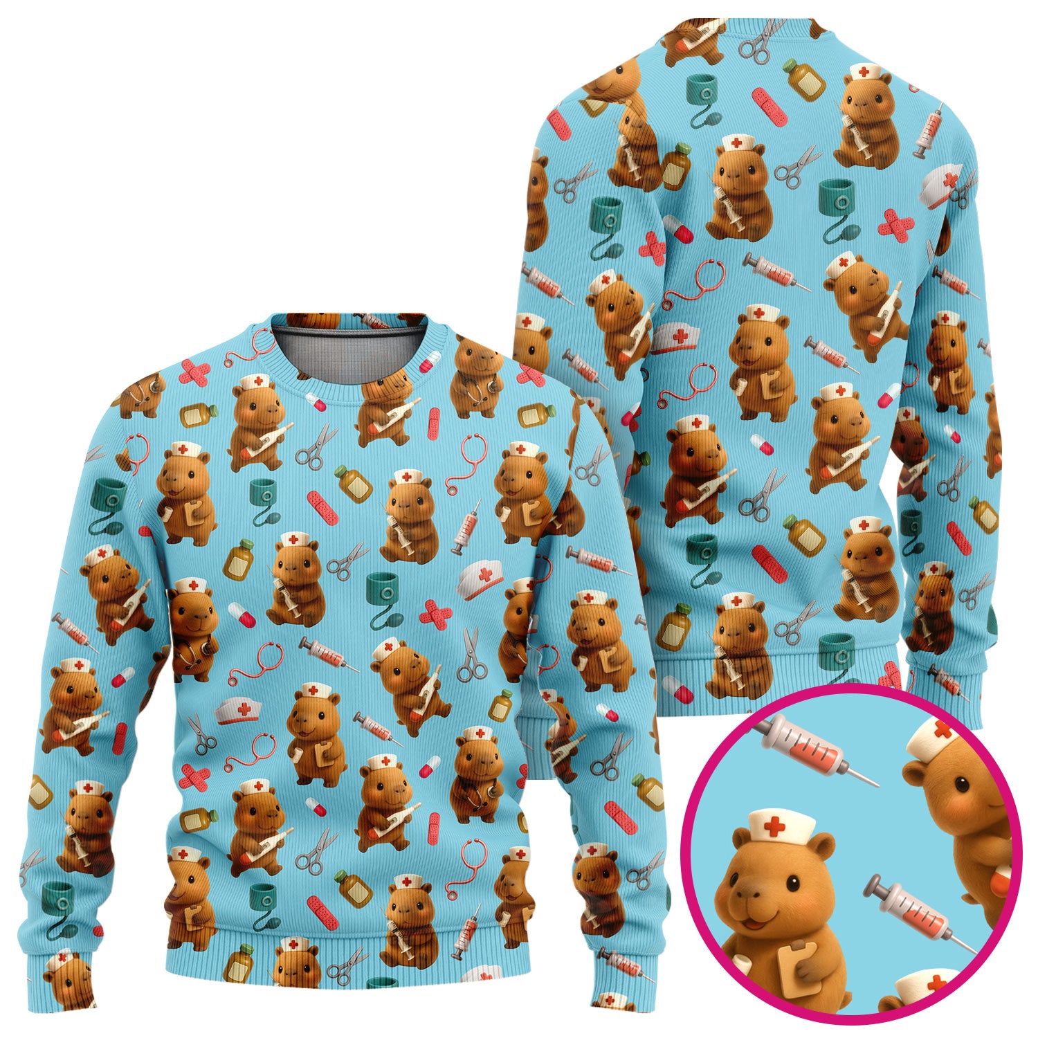 Bear Nurse Scrub Set for Women - Cute Animal Pattern Christmas Scrubs - Funny Medical Scrub Tops and Pants Gift Idea