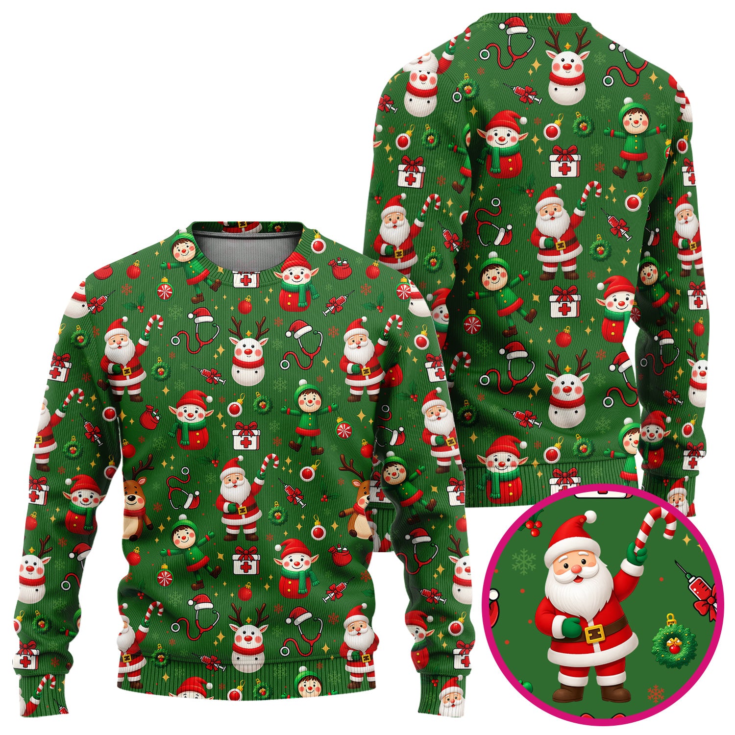 Christmas Comfortable Scrubs for Nurses - Cute Santa Reindeer Scrubs Pants and V Neck Top - Festive Holiday Med Uniform for Women