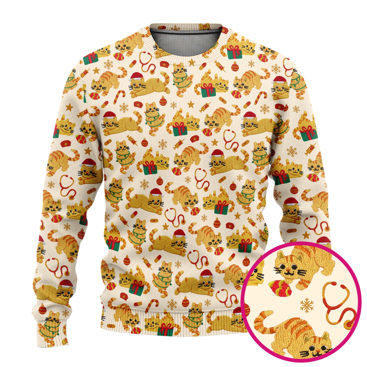 Christmas Cat Nurse Scrub Set, Cute Holiday Kitty Medical Uniform For Nursing