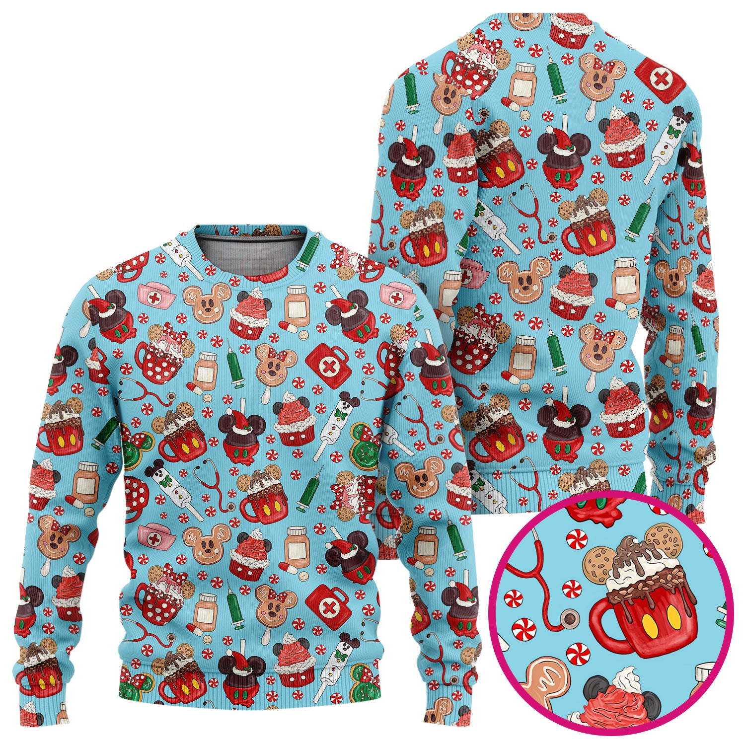 Gingerbread Christmas Comfortable Scrub Set for Nurses - Funny Cookies Candy Cupcake Pants and V Neck Top - Holiday Med Uniform