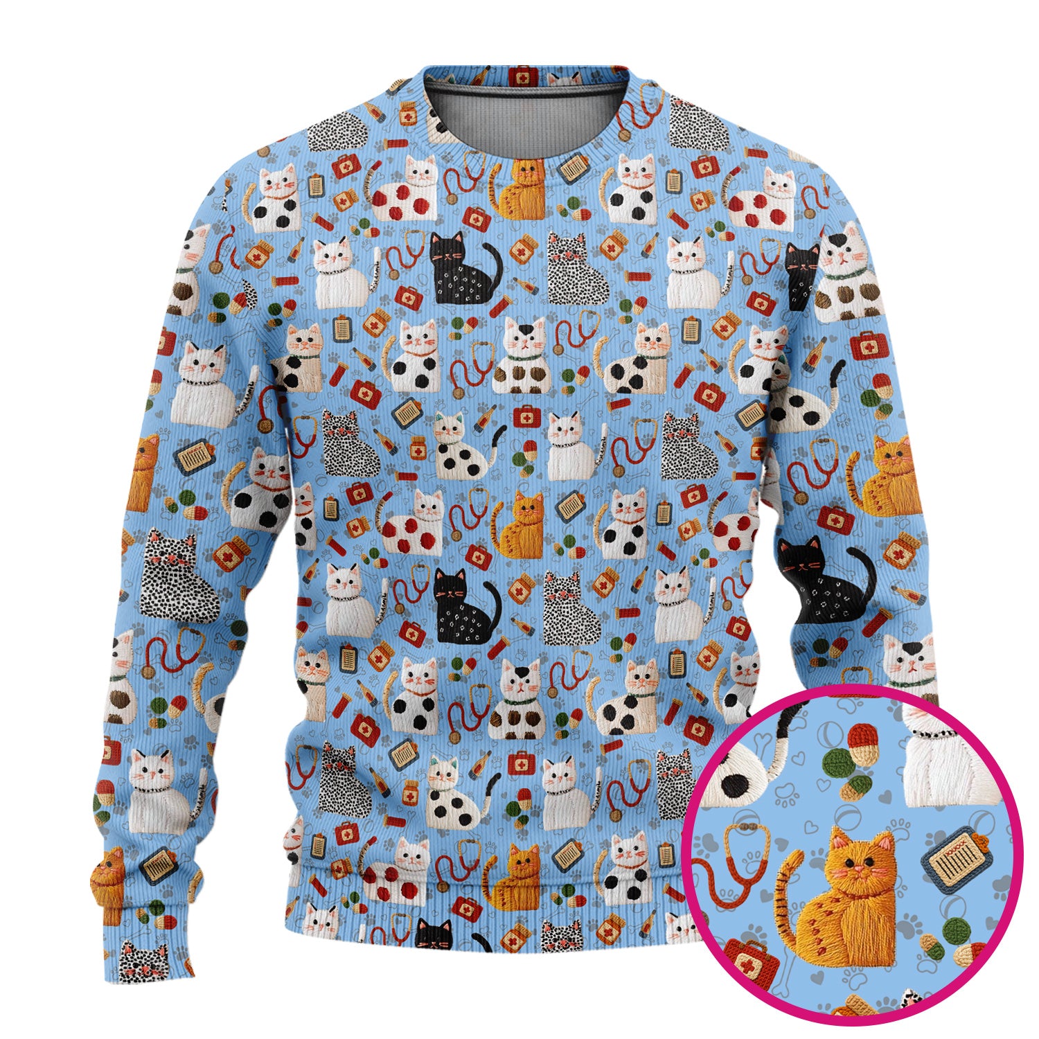 Cute Cat Scrub Set – Funny Veterinary Pattern Medical Shirt – Pet Lover Uniform For RN, LPN, CNA, and Vet Staff