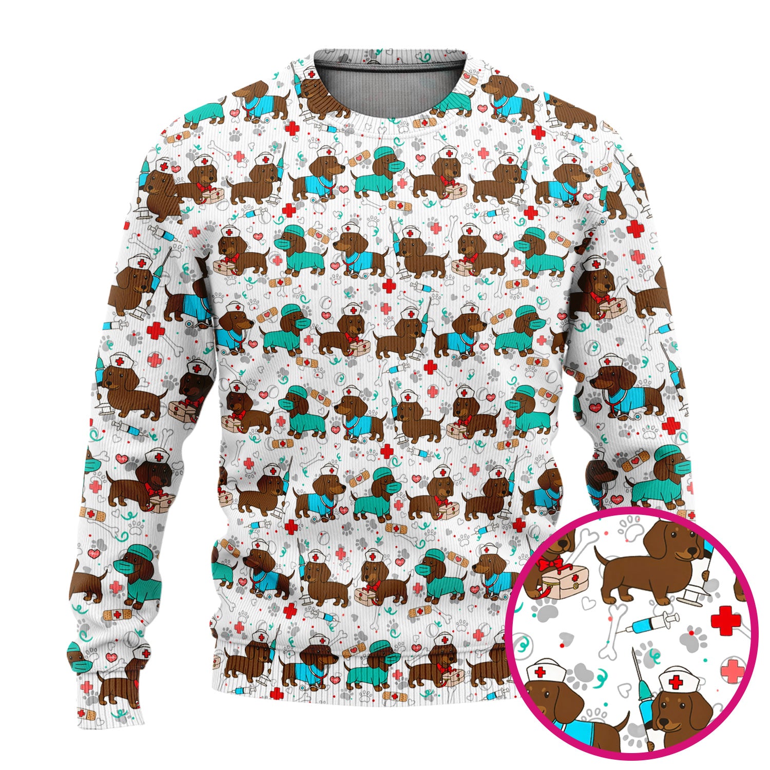Cute Wiener Dog Dachshund Nurse Scrub Set, Funny Dachshund Dog Scrubs Shirt, Breathable Fabrics Nursing Uniform