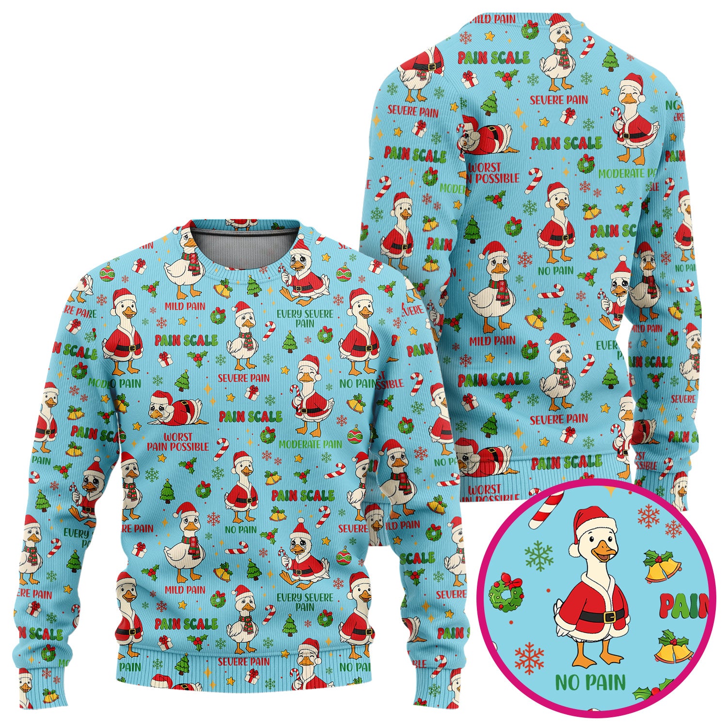 Christmas Nurse Scrub Set - Funny Goose Pain Scale Pants and V Neck Top - Cute Holiday Medical Uniform for RN LPN CNA