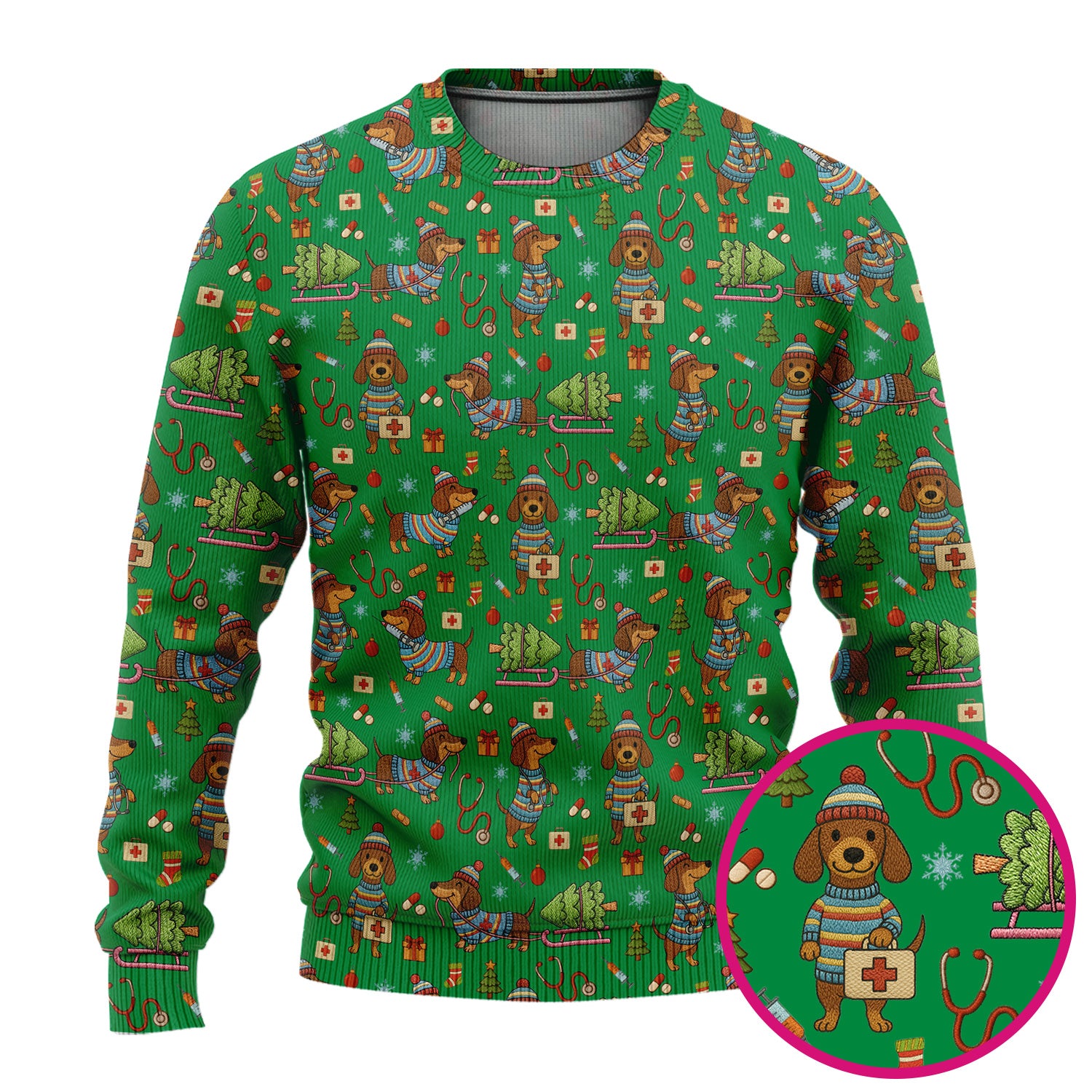 Dachshund Dog Scrub Set For Nurse, Funny Wiener Dog Lover Gift, Cute Dog 3D Knit Pattern Shirt