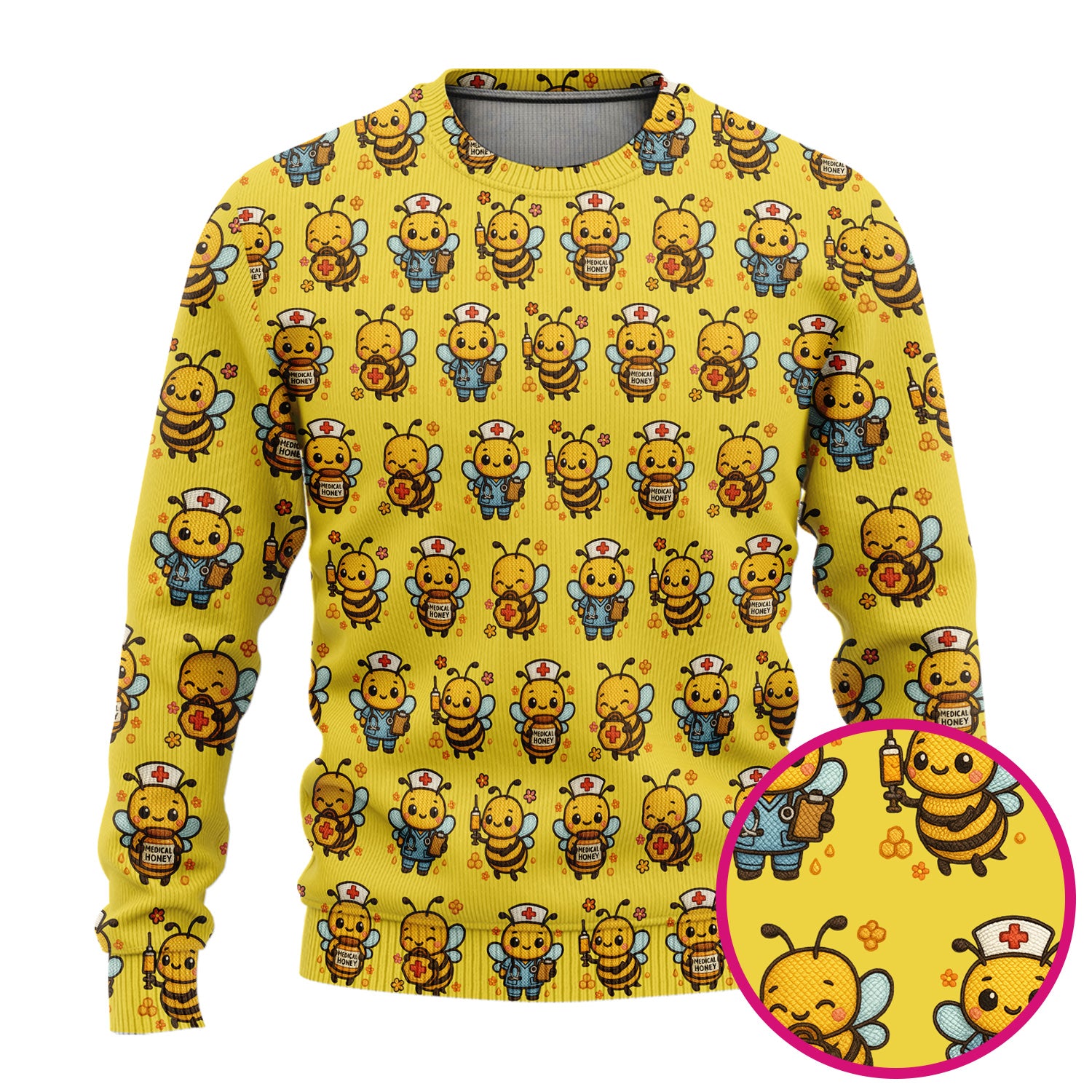 Cute Nurse Bee Scrub Set, Kawaii Medical Honey Bee Pattern Shirt for Nursing Professionals
