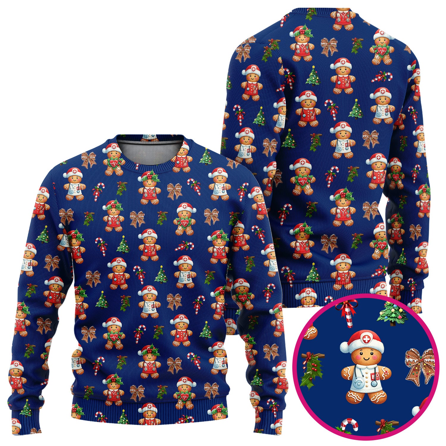 Funny Christmas Scrub Set for Nurse - Adorable Gingerbread Candy Cane Bow- Festive Medical Uniform for Women