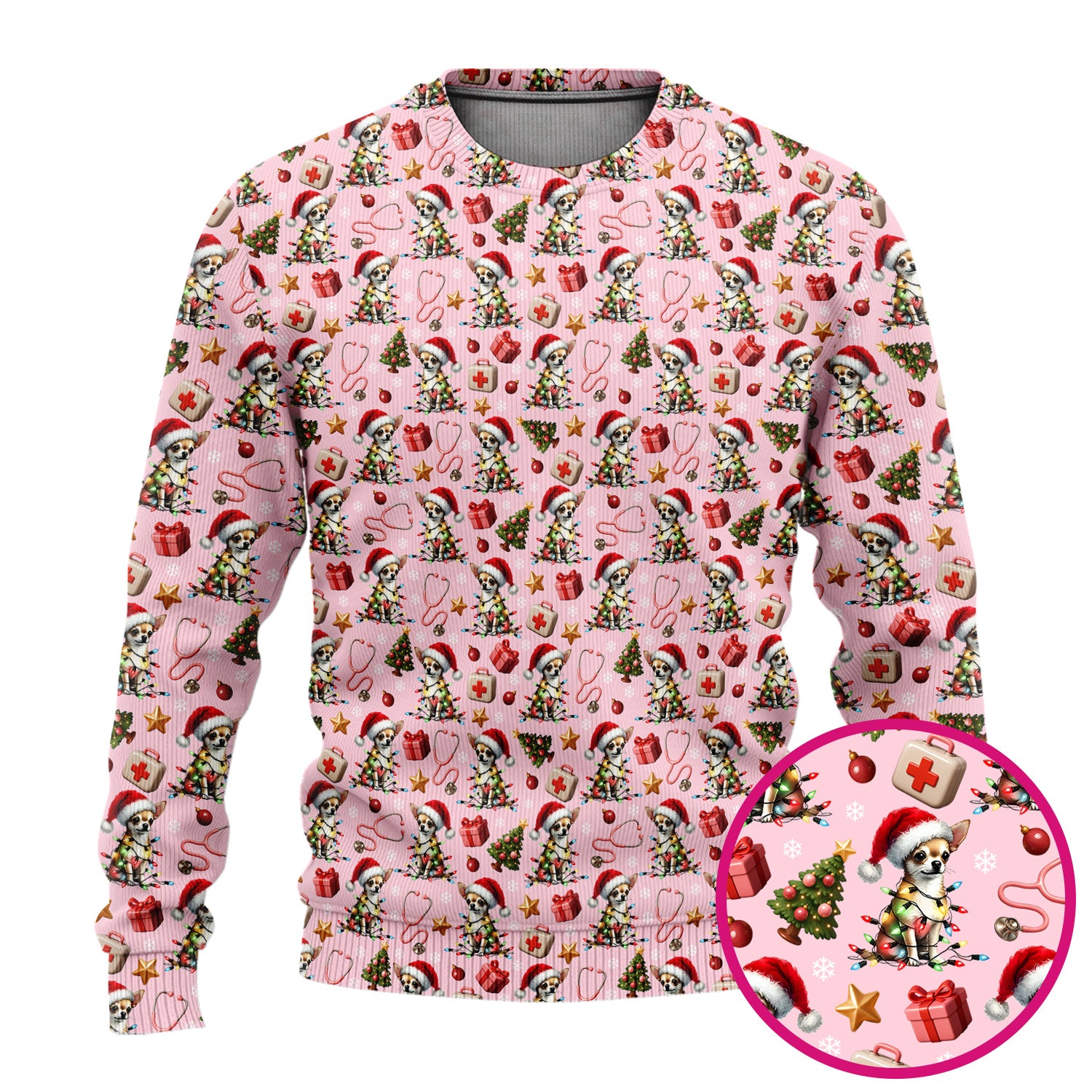 Funny Chihuahua Nurse Scrub Set, Christmas Dog Pattern Scrub With Top And Pants, Holiday Scrubs for RN, LPN, CNA, Vet Tech Gift