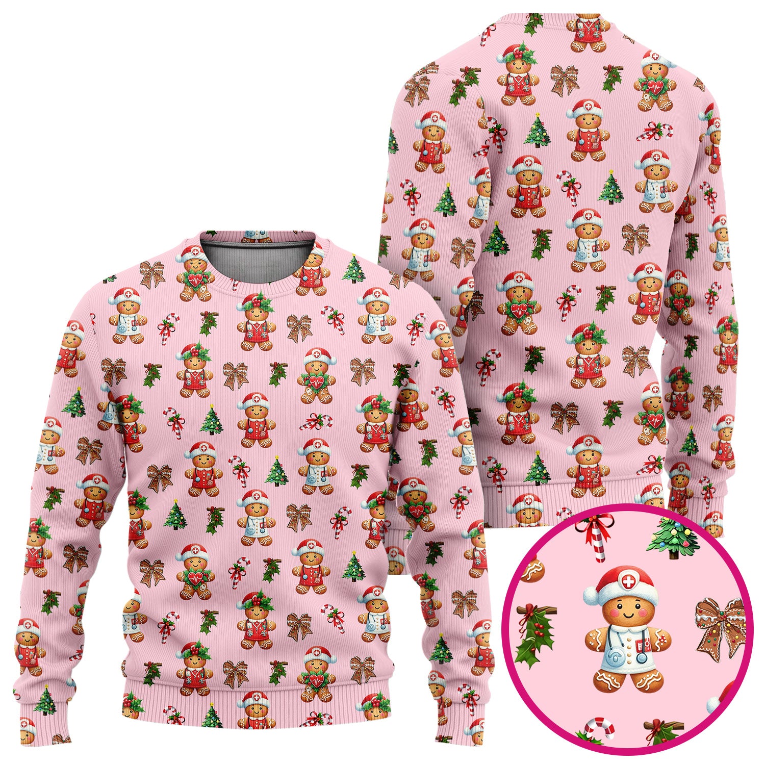 Funny Gingerbread Christmas Scrub Set - Cute Cookie with Bow Scrubs Pants and V Neck Top - Festive Holiday Gift for Women