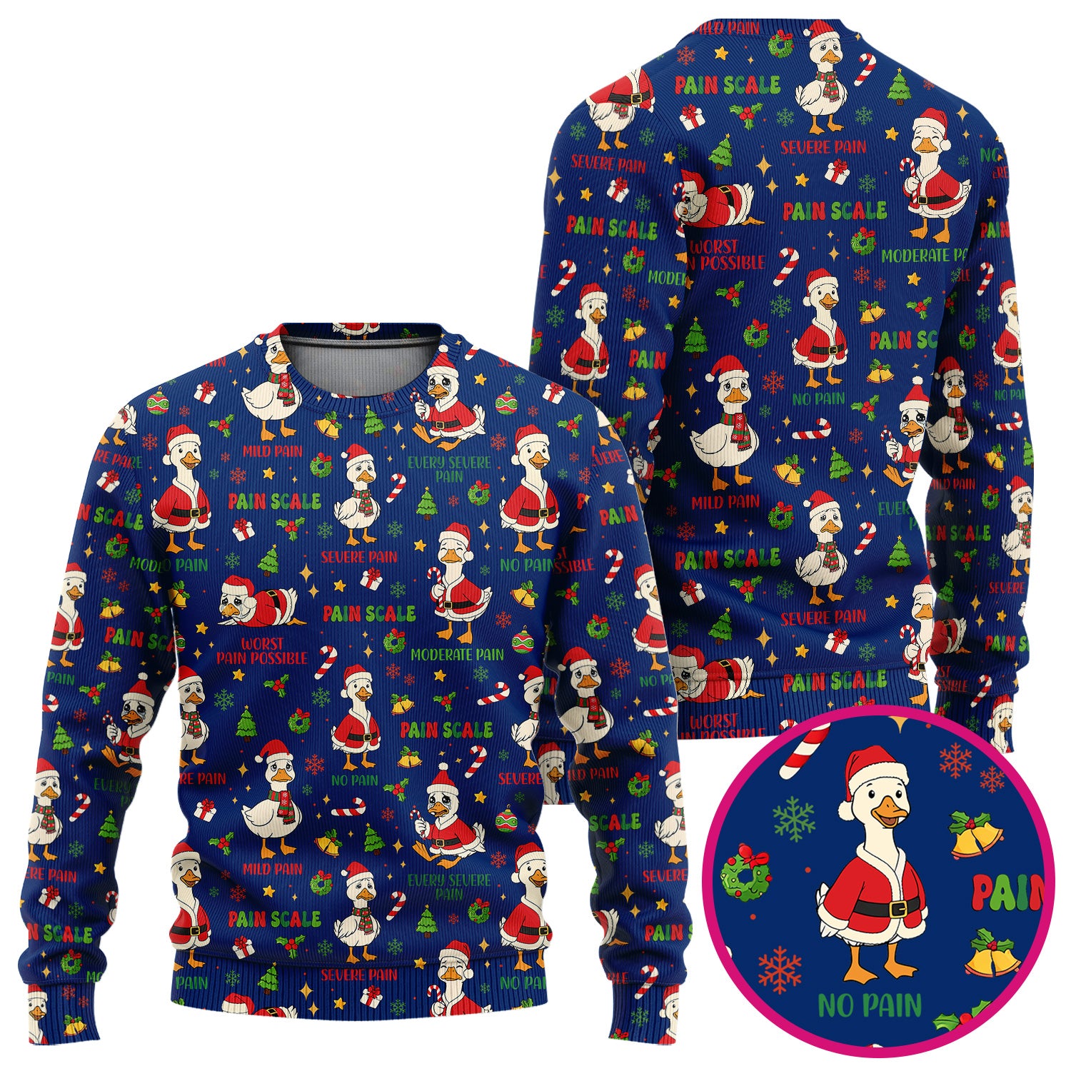 Funny Goose Christmas Scrub Set - Pain Scale Scrubs Pants and V Neck Top - Cute Holiday Medical Uniform for Women