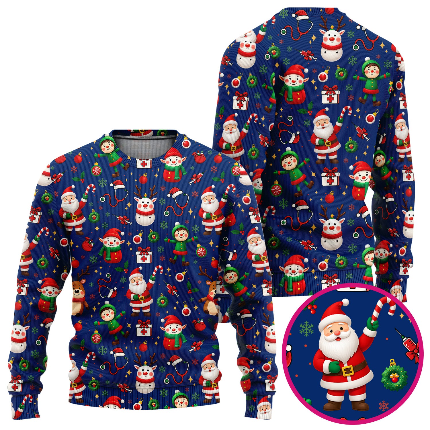 Christmas Comfortable Scrubs for Nurses - Cute Santa Reindeer Scrubs Pants and V Neck Top - Festive Holiday Med Uniform for Women