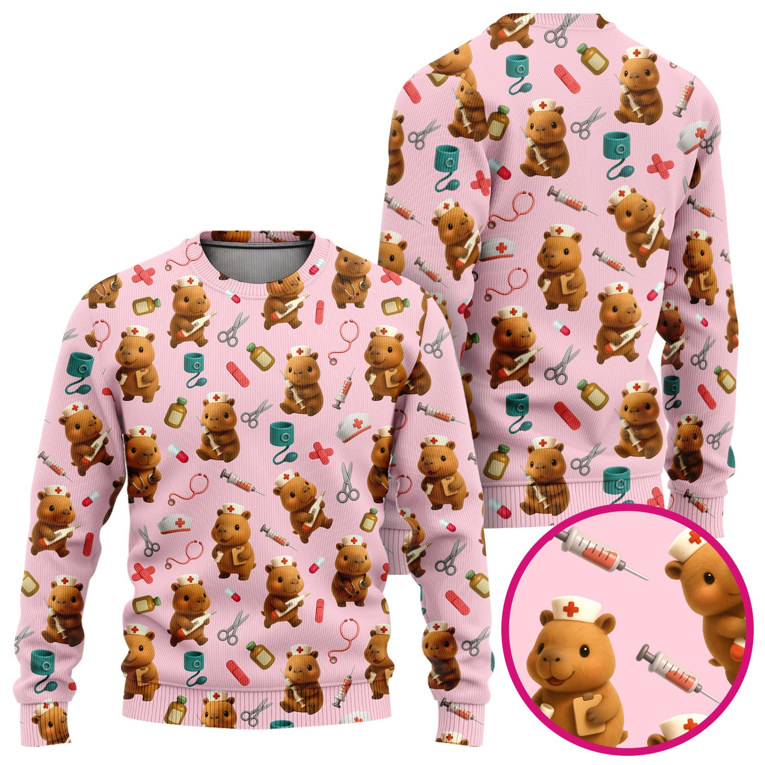 Bear Nurse Scrub Set for Women - Cute Animal Pattern Christmas Scrubs - Funny Medical Scrub Tops and Pants Gift Idea