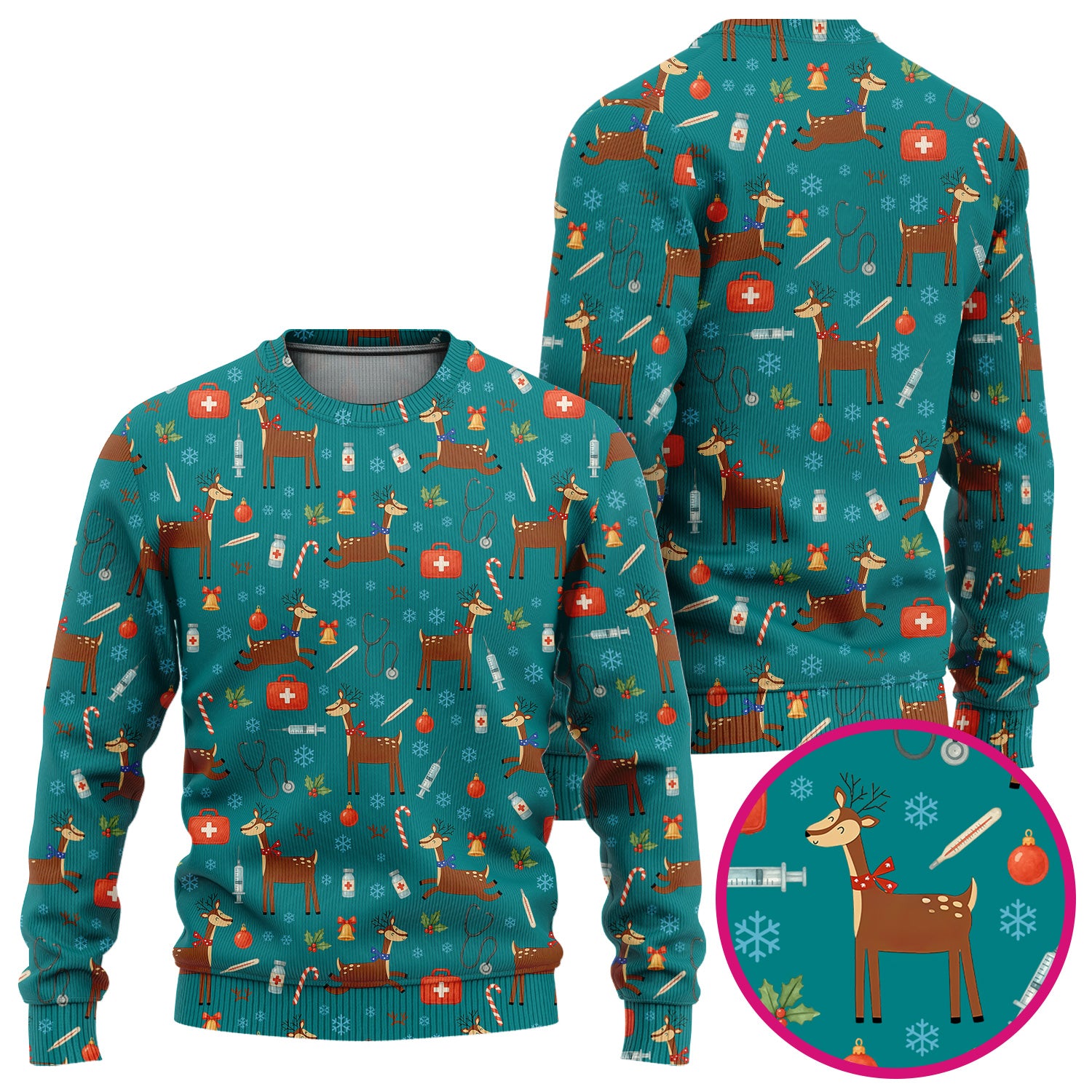 Reindeer Christmas Scrub Set - Snowflakes Candy Canes Holiday Scrubs Pants and V Neck Top - Xmas Gift for Women RN CNA LPN
