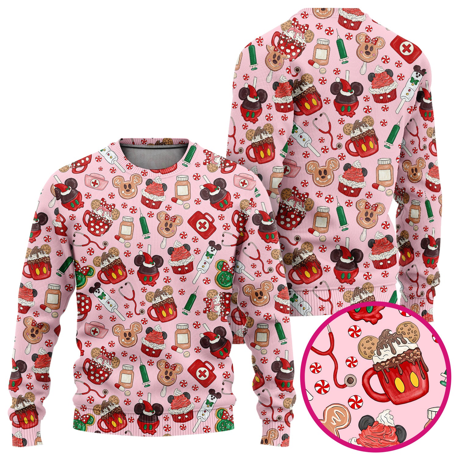 Gingerbread Christmas Comfortable Scrub Set for Nurses - Funny Cookies Candy Cupcake Pants and V Neck Top - Holiday Med Uniform