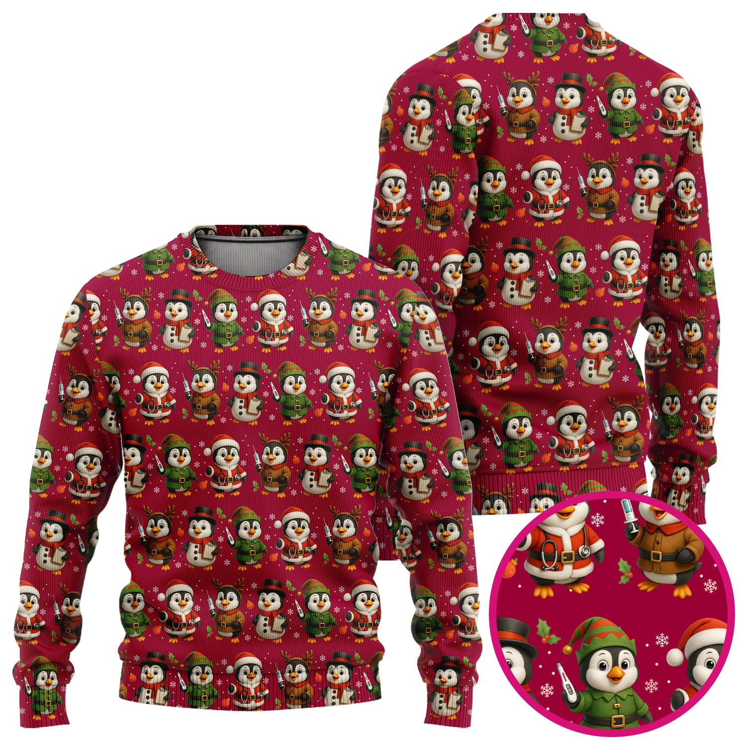 Penguin Christmas Scrubs Set - Adorable Holiday Pattern Scrub Top & Pants - Cute Penguin Scrubs for Women Christmas Season