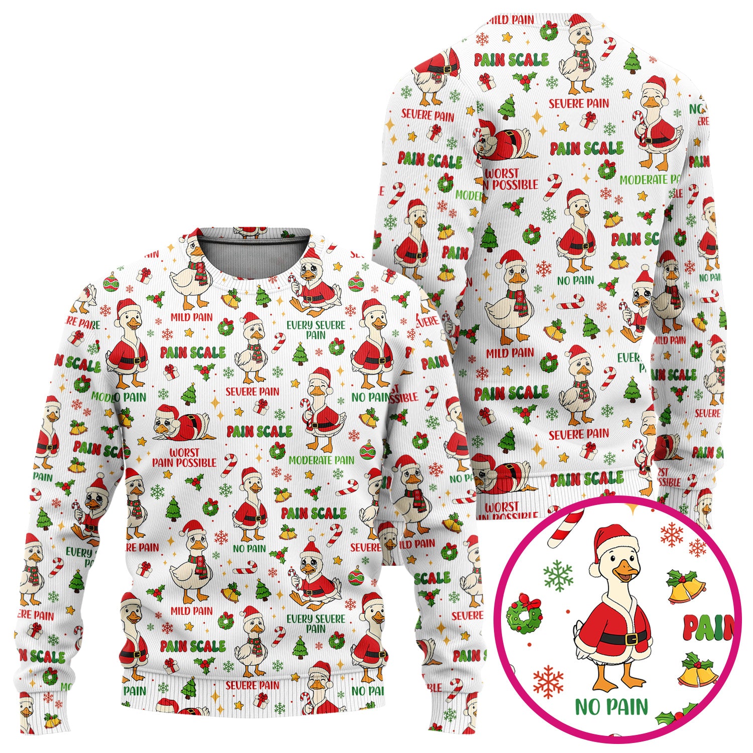 Funny Goose Christmas Scrub Set - Pain Scale Scrubs Pants and V Neck Top - Cute Holiday Medical Uniform for Women