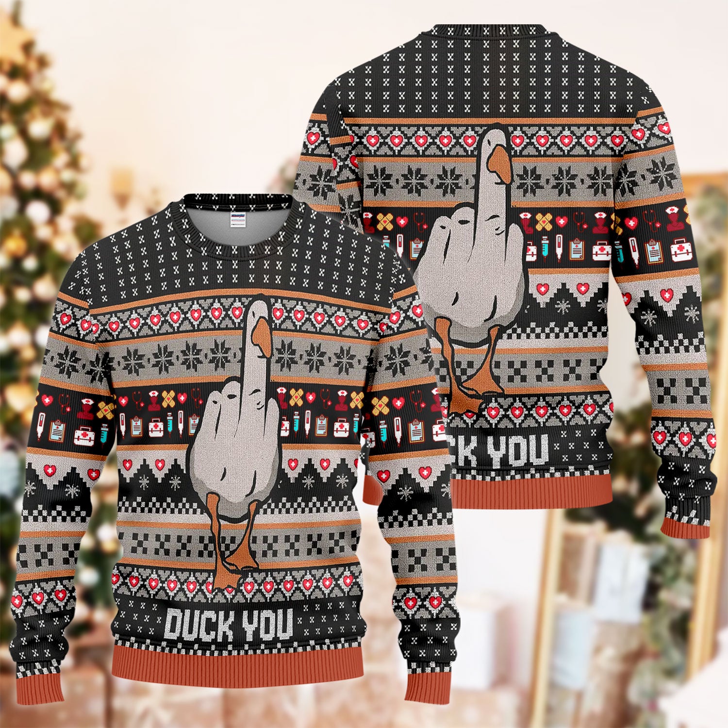 Funny Duck Sweater – Ugly Sweater Christmas Pattern – Humorous Medical Uniform For Nursing