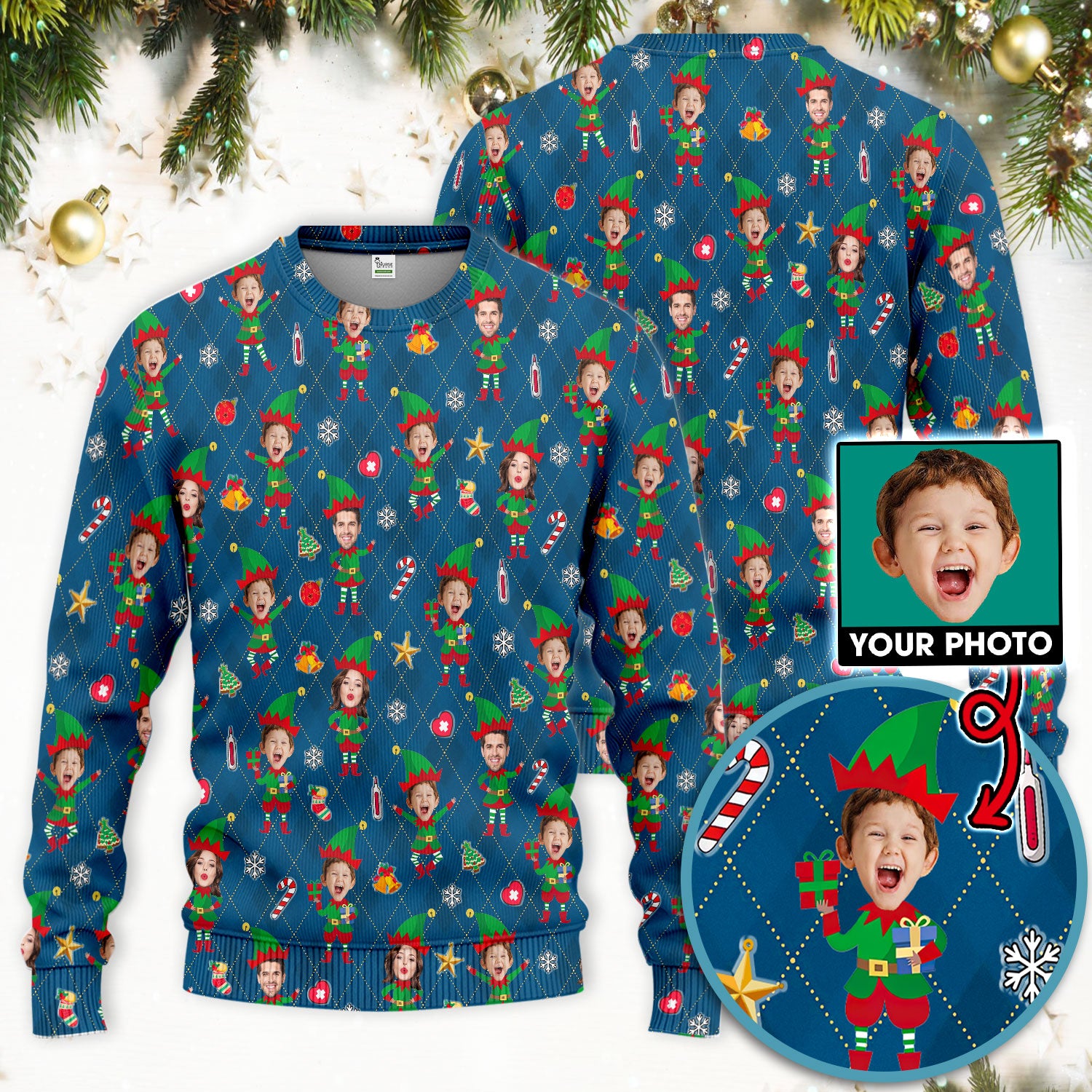 Personalized Face Nurse Uniform, Custom Photo Christmas Scrub Set, Funny Holiday Medical Uniform For Nursing