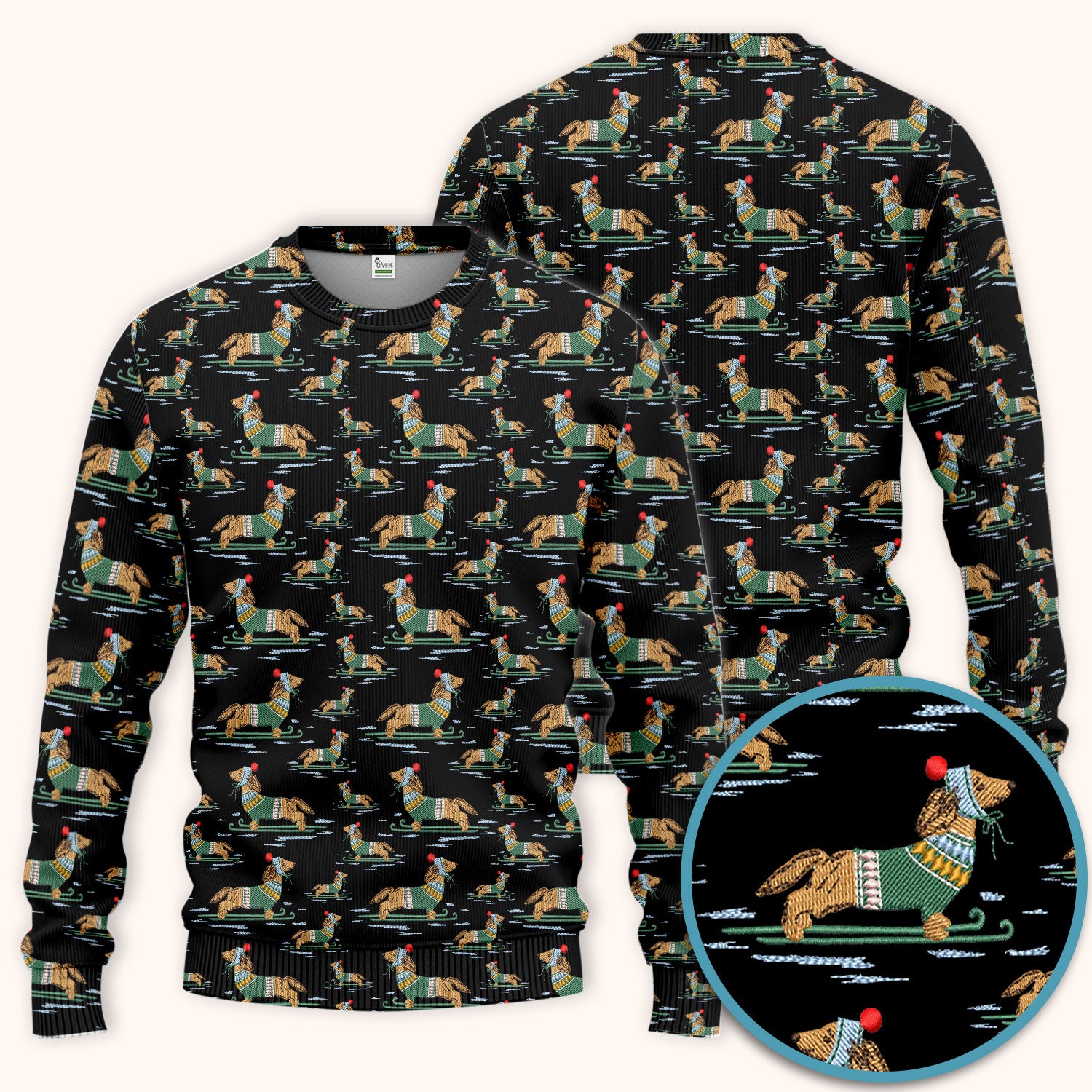 Dachshund Nurse Scrub Set, Wiener Dog Winter Pattern Shirt, Breathable Fabrics Nursing Uniform