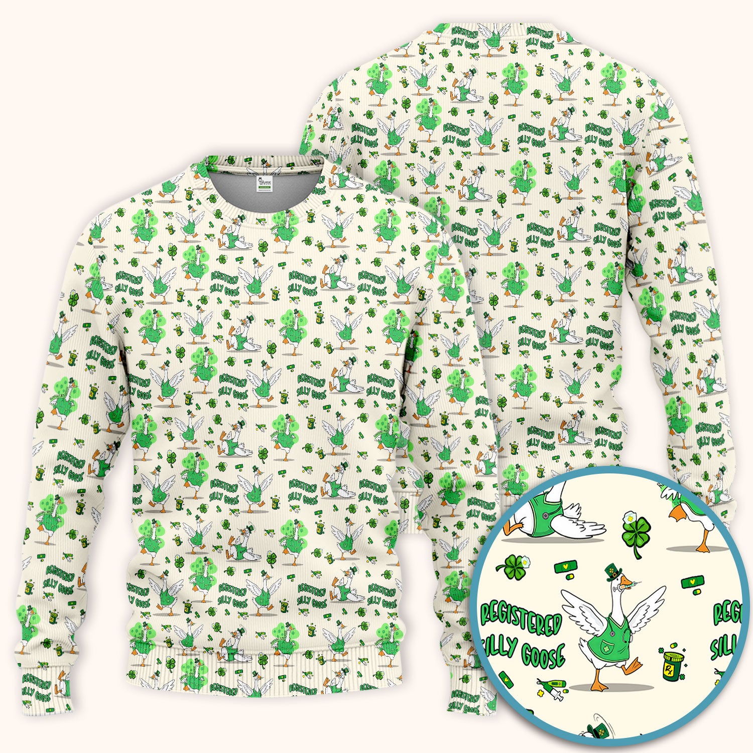 Silly Goose St. Patrick’s Day Scrub Set, Funny Goose Shamrock Pattern Nurse Scrub Shirt, Irish Green Nursing Uniform