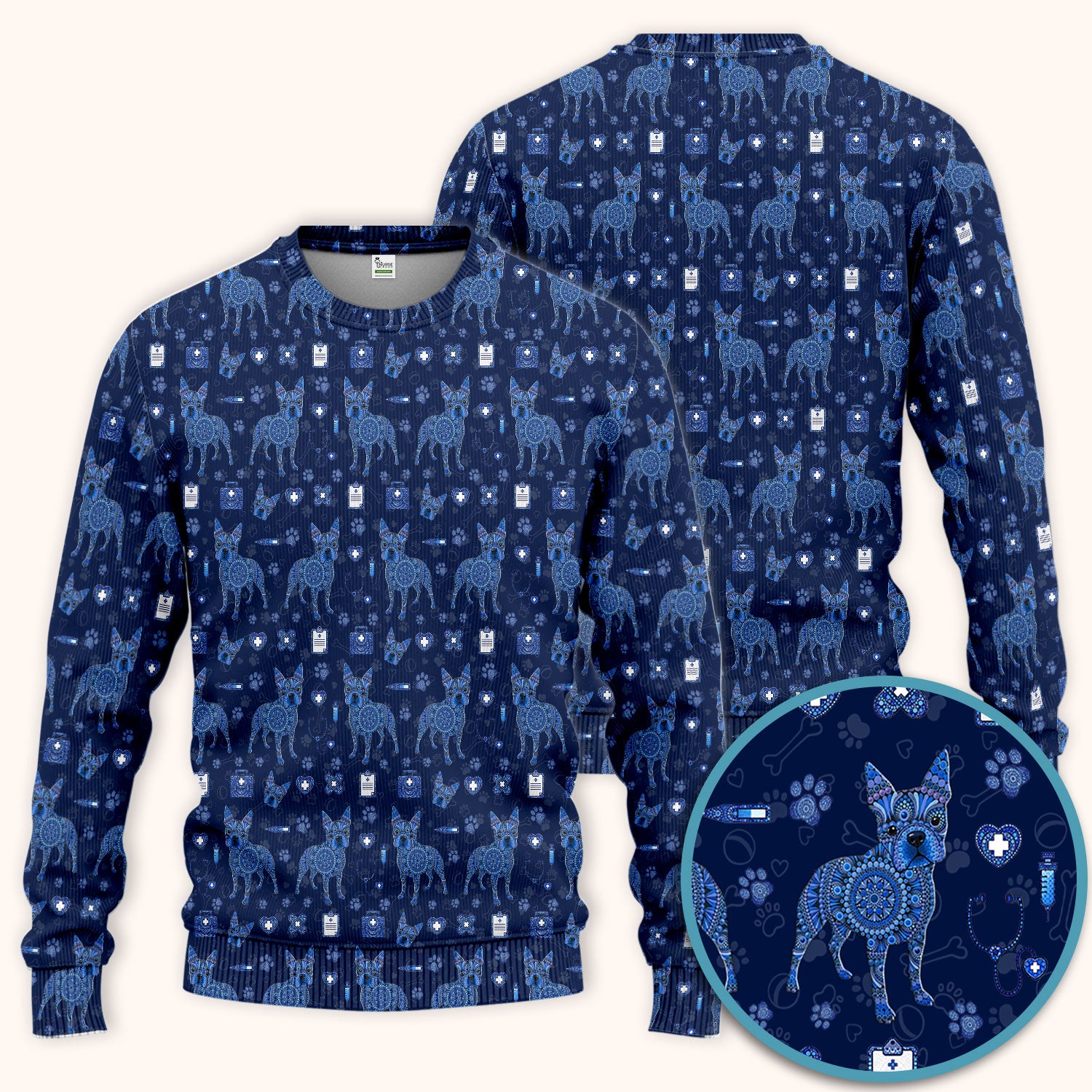 Blue Heeler Australian Cattle Dog Scrub Set, Australia Dot Art Pattern Shirt, Breathable Fabrics Nursing Uniform