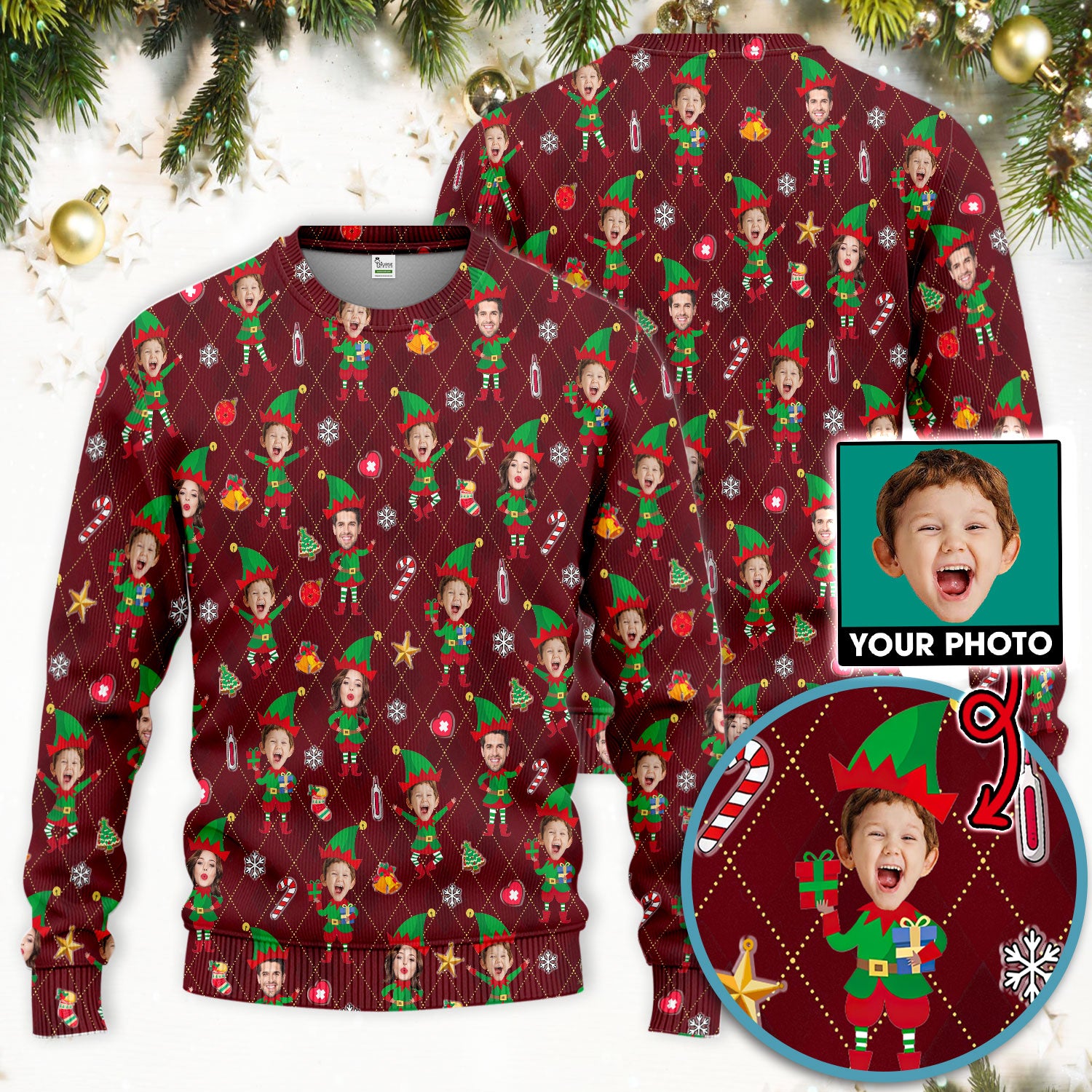 Personalized Face Nurse Uniform, Custom Photo Christmas Scrub Set, Funny Holiday Medical Uniform For Nursing