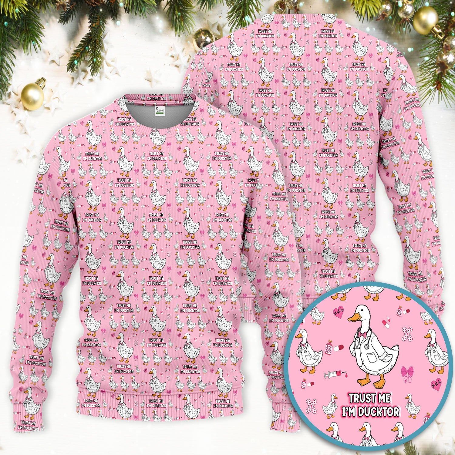 Trust Me I'm Ducktor Scrub Set, Funny Duck Pattern Scrub Shirt, Breathable Fabrics Nursing Uniform For Women