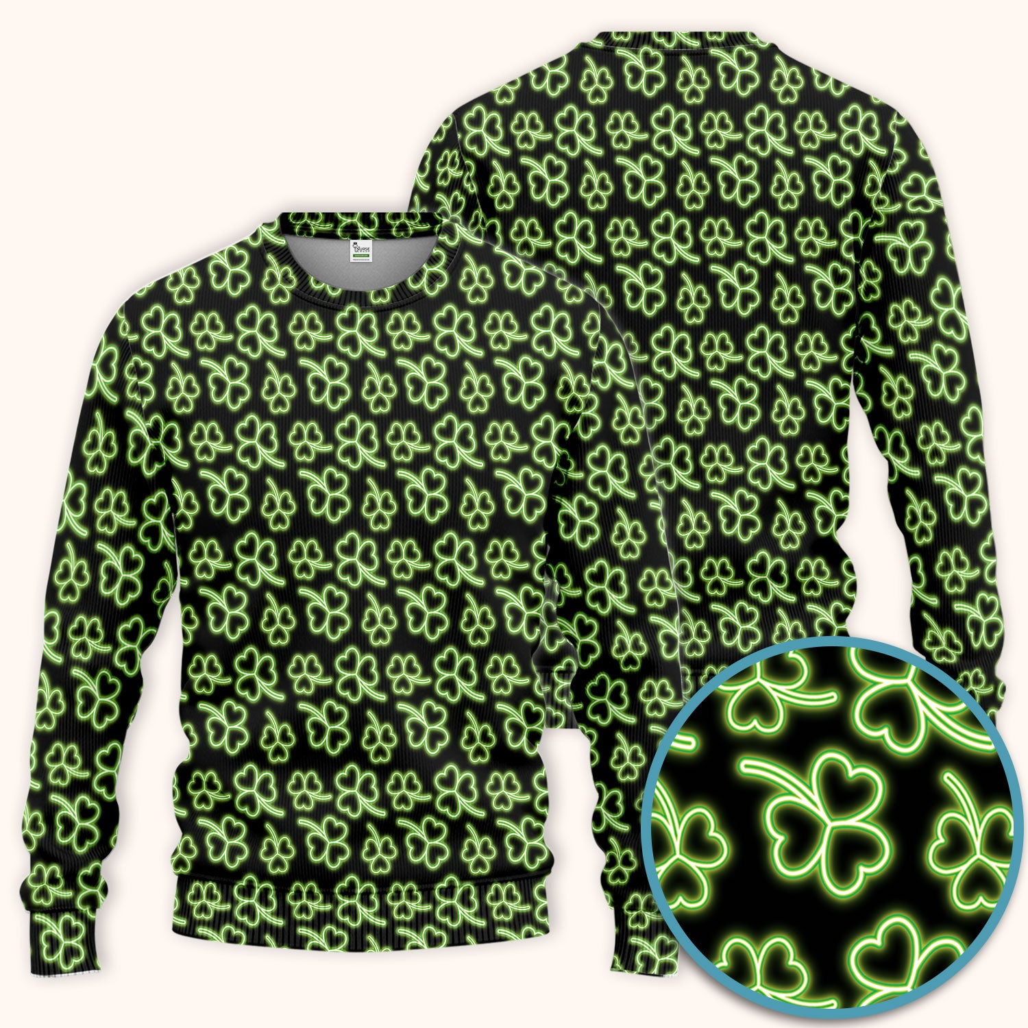 Neon Shamrock Nurse Scrub Set, St. Patrick’s Day Glow Green Pattern Pattern Shirt,  Breathable Fabrics Nursing Uniform