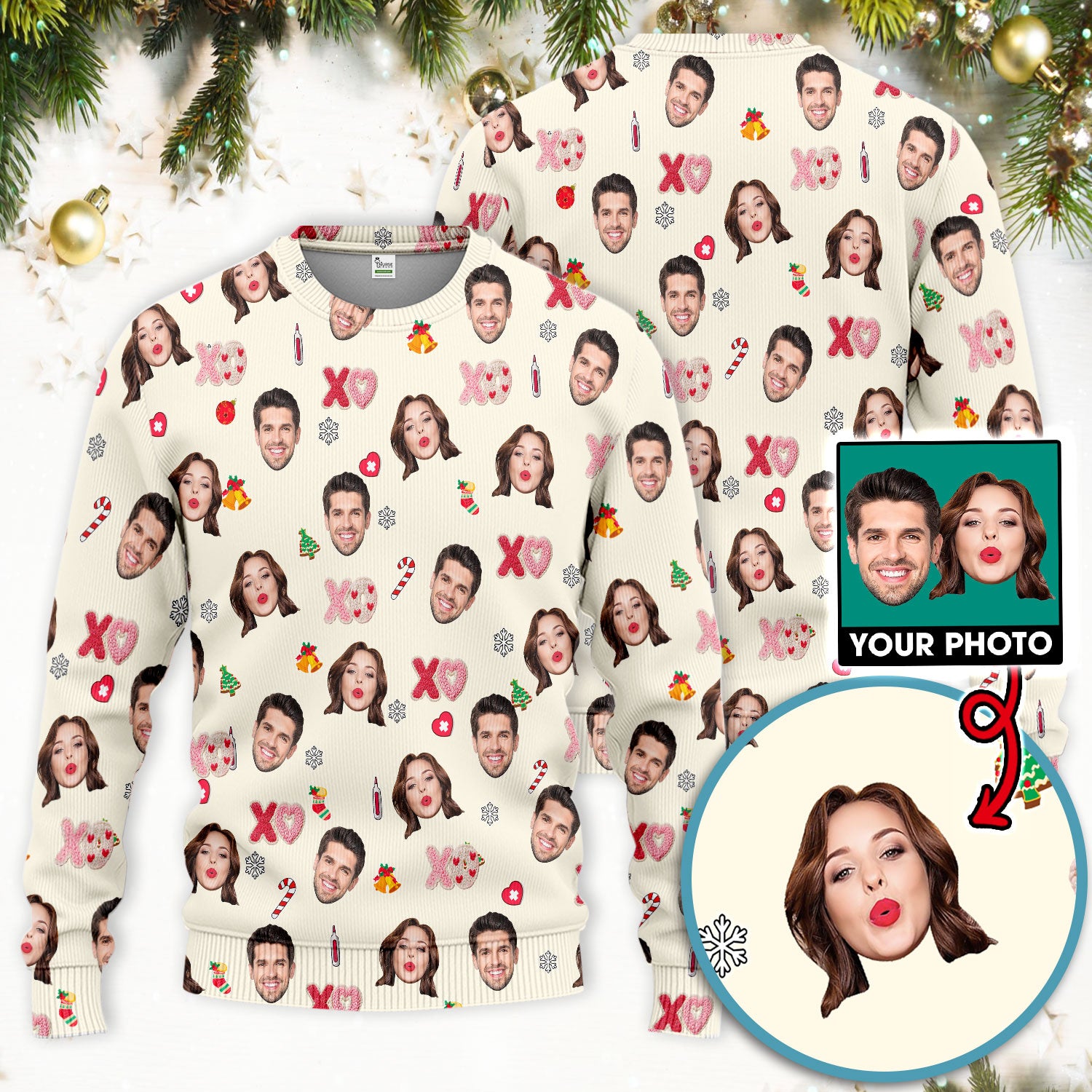 Personalized Photo Scrub Set, Custom Face XOXO Scrub Shirt, Breathable Fabrics Nursing Uniform