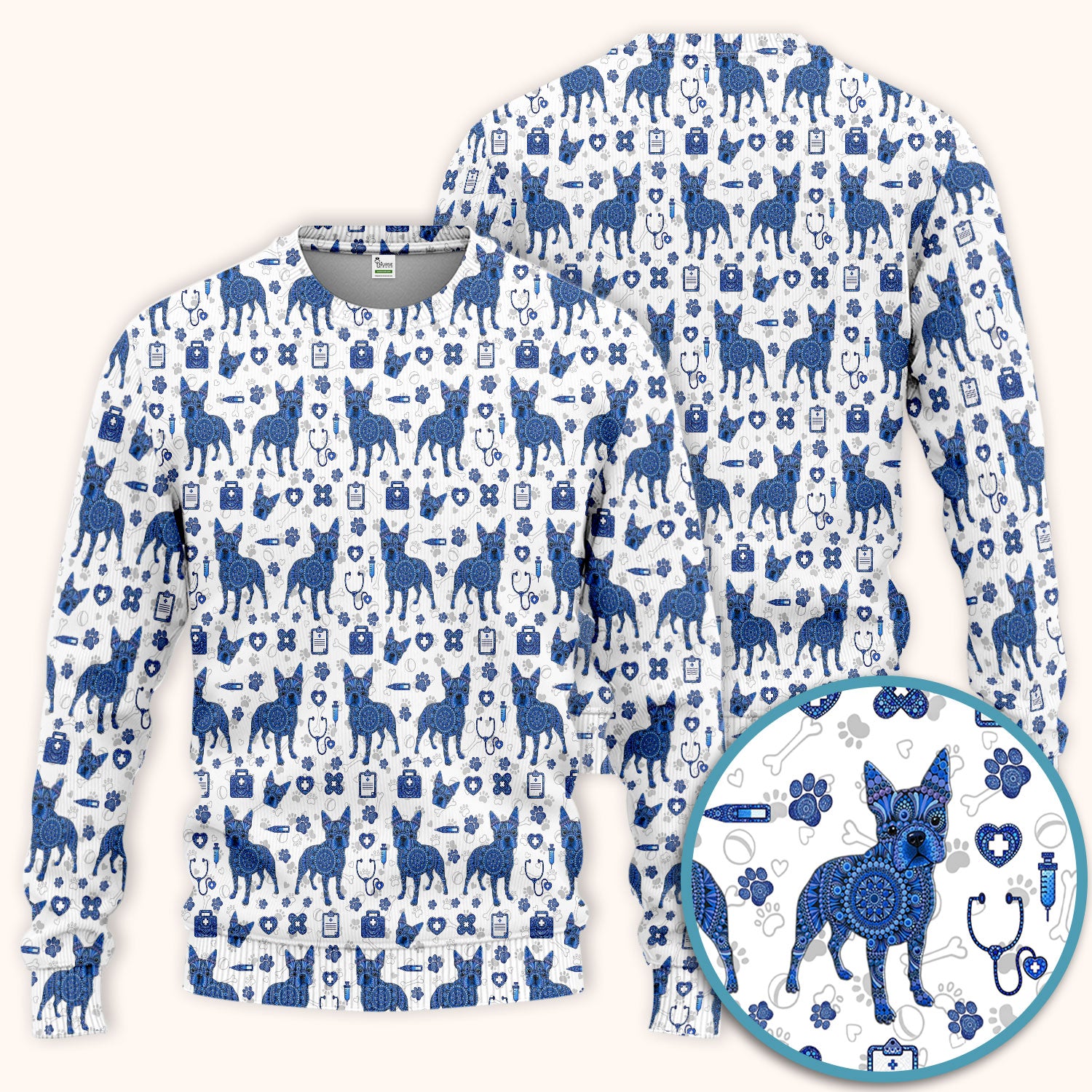 Blue Heeler Australian Cattle Dog Scrub Set, Australia Dot Art Pattern Shirt, Breathable Fabrics Nursing Uniform